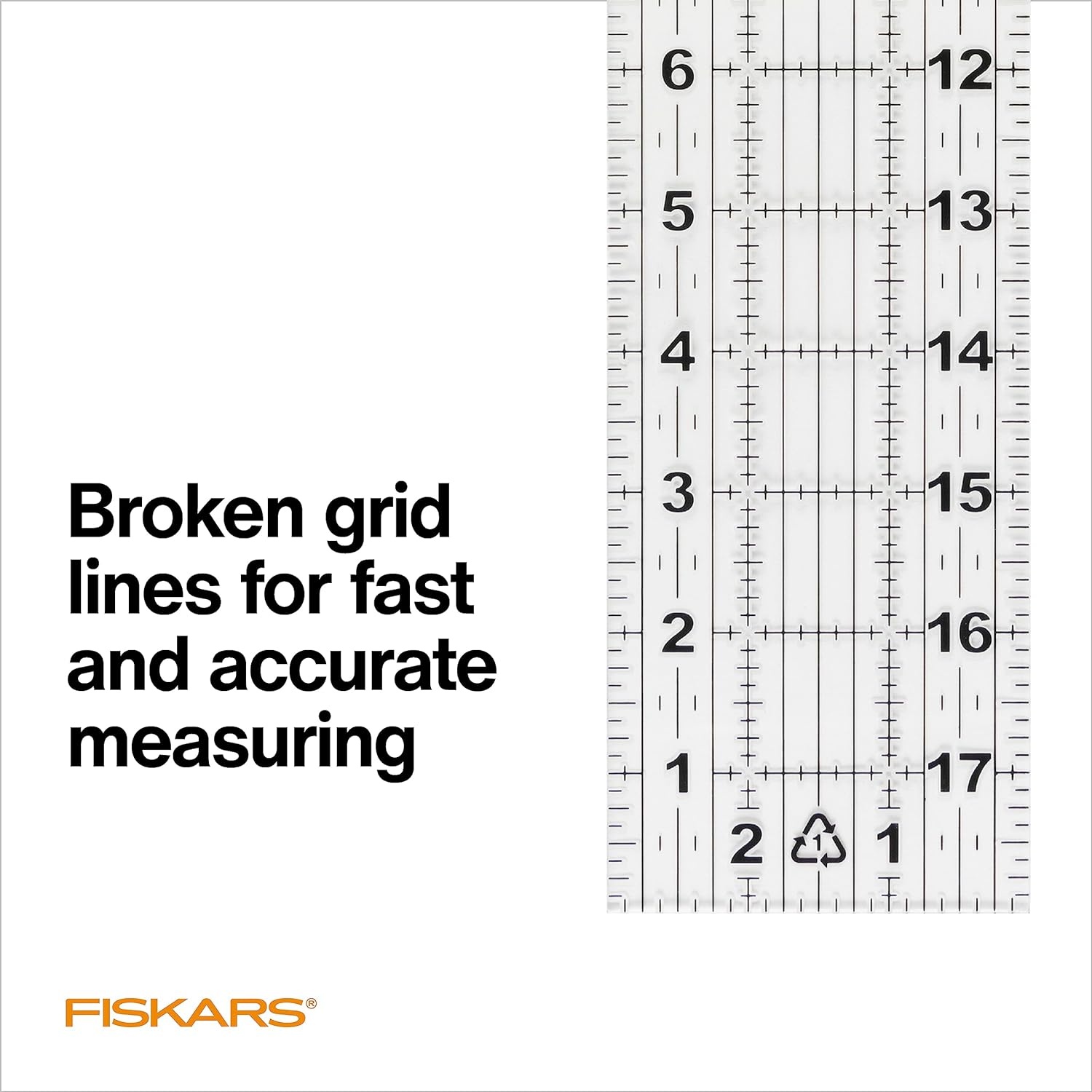 Fiskars 3-Piece Ruler & Connector Set, 6.5″x6.5″ and 6.5″x24.5″ Rulers, Precision Measuring Tool for Arts & Crafts, Easy Alignment & Cutting(3″ x 18″)