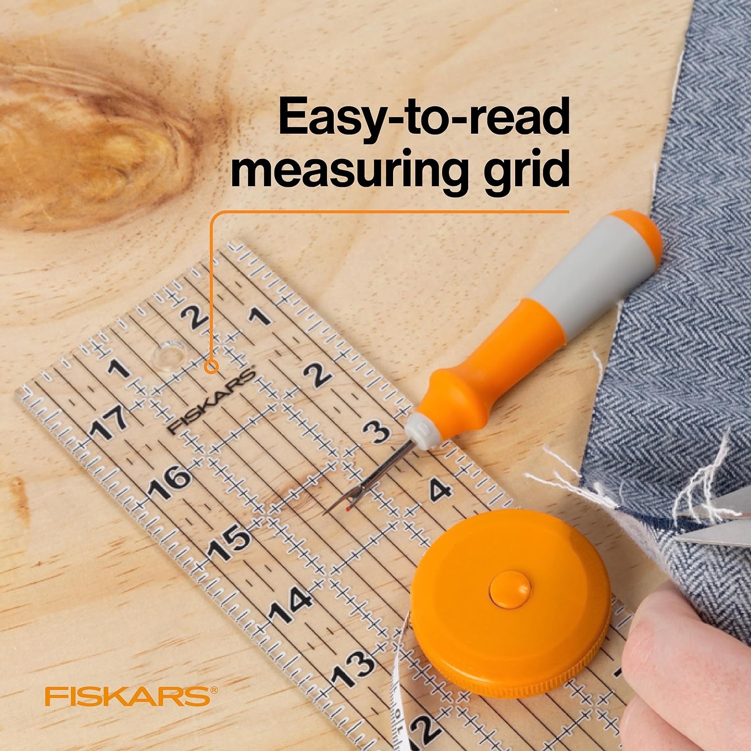 Fiskars 3-Piece Ruler & Connector Set, 6.5″x6.5″ and 6.5″x24.5″ Rulers, Precision Measuring Tool for Arts & Crafts, Easy Alignment & Cutting(3″ x 18″)
