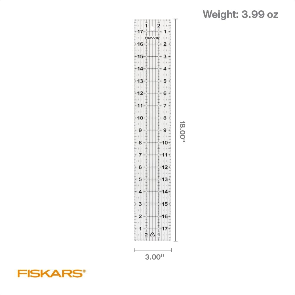Fiskars 3-Piece Ruler & Connector Set, 6.5″x6.5″ and 6.5″x24.5″ Rulers, Precision Measuring Tool for Arts & Crafts, Easy Alignment & Cutting(3″ x 18″)