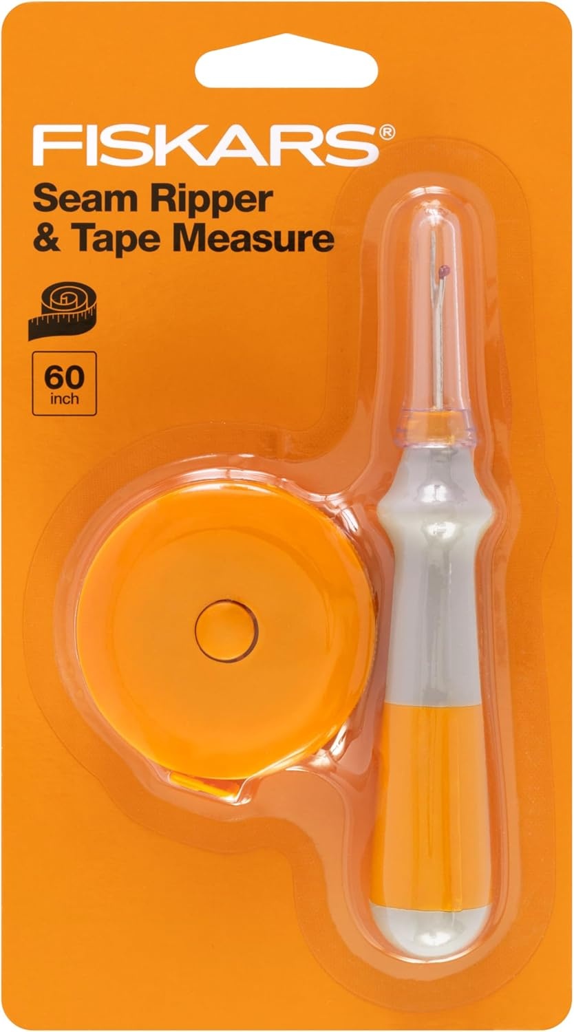 Fiskars Seam Ripper and Measuring Tape Set, Ergonomic Design, 5 ft Auto-Retract Tape for Sewing and Crafting