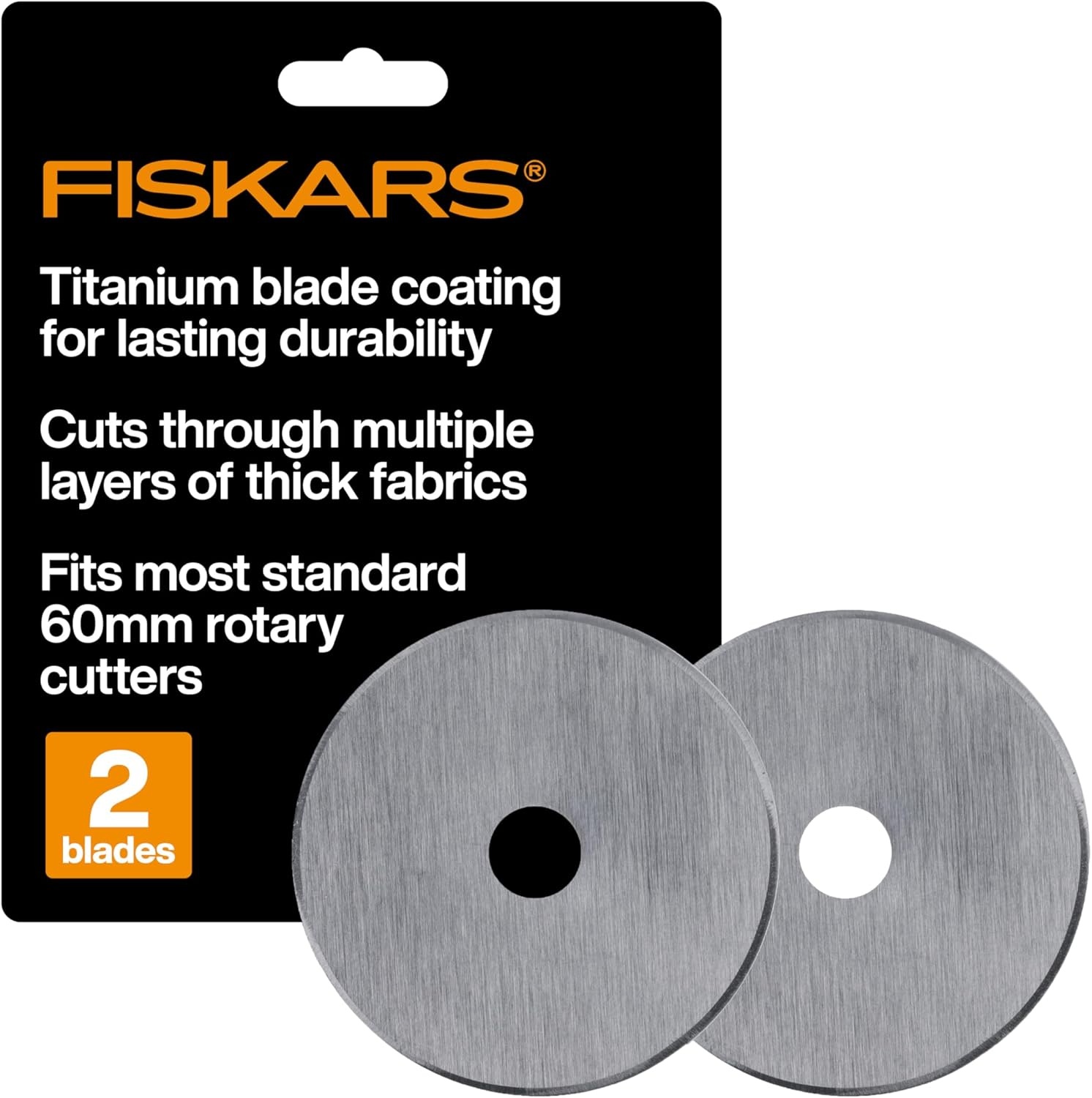 Fiskars 45mm Rotary Blade 2-Pack, Replacement Blades for Rotary Cutters, Precision Cutting for Quilting and Sewing(2 Pack – Titanium)