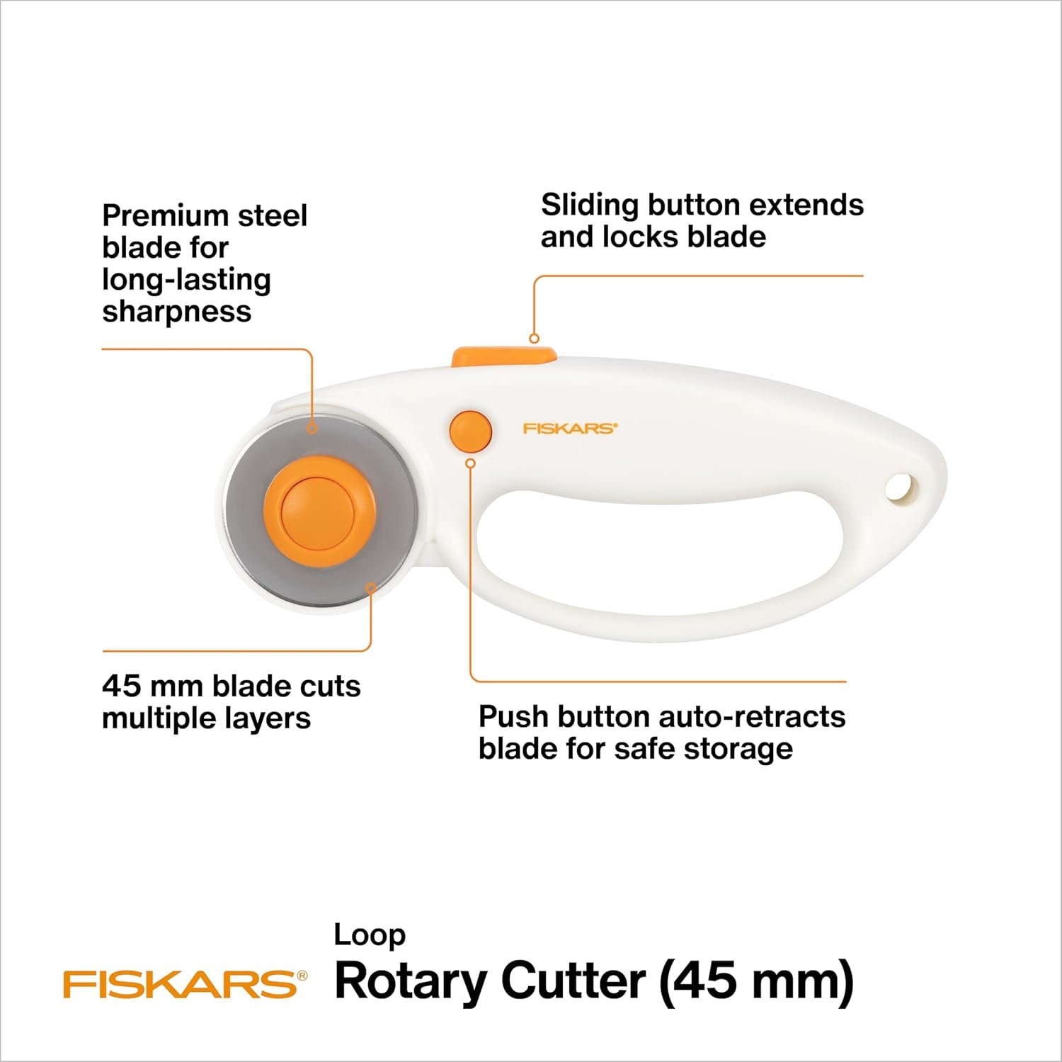 Fiskars Loop Rotary Cutter, Explore Collection Ultra Lilac, Precision-Ground Steel Blade for Fabric, Felt and Vinyl, 45mm(Standard)
