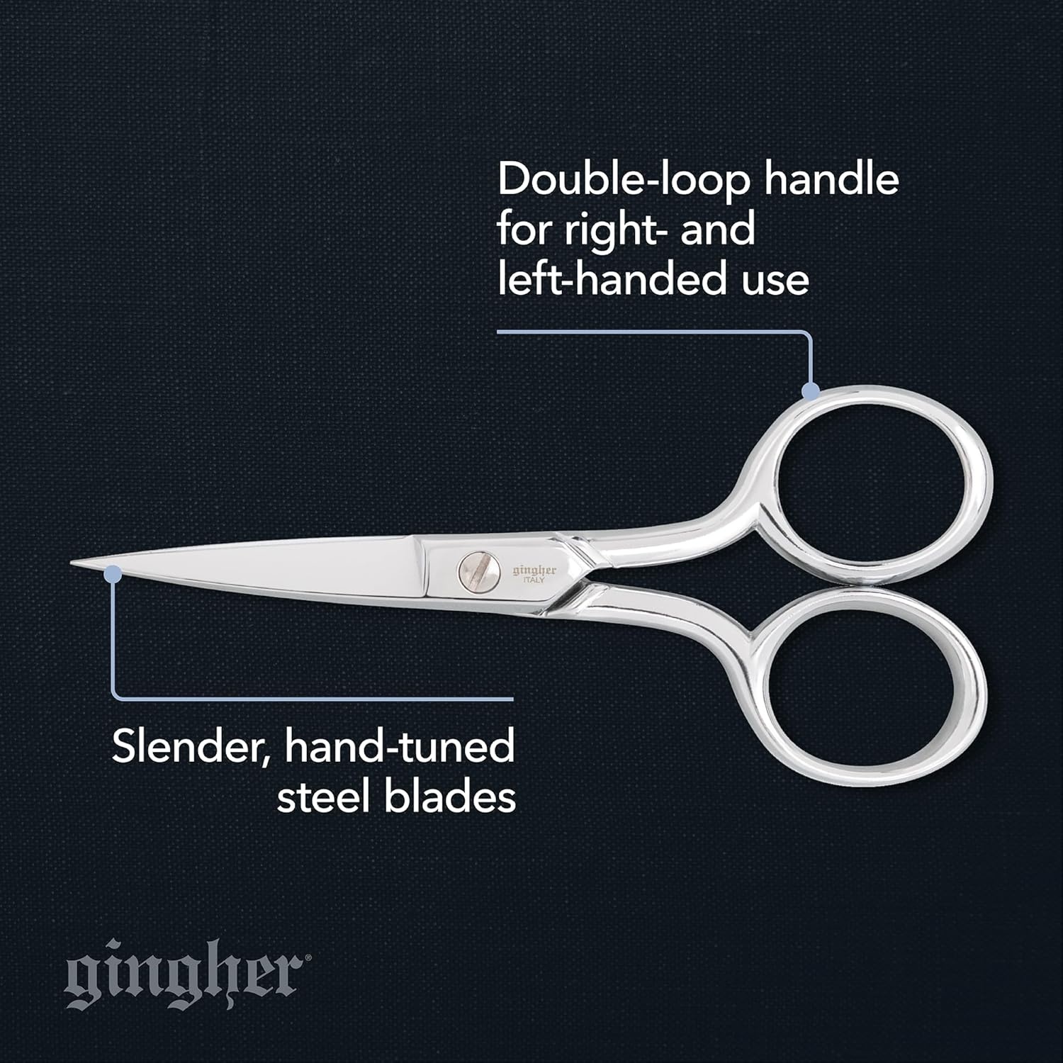 Gingher 4″ Embroidery Scissors, Precision Craft Scissors, Hand-Tuned Blades & Double Loop Handle, Chrome Plated Nickel Finish(4″ Embroidery)