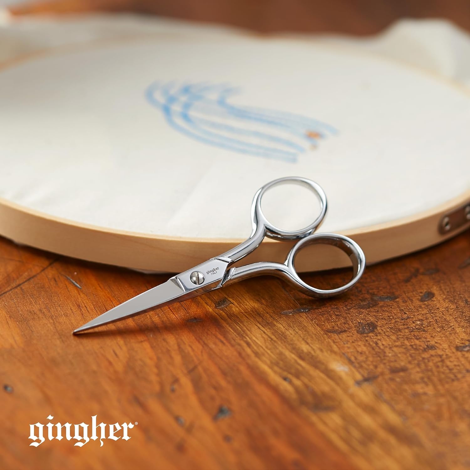 Gingher 4″ Embroidery Scissors, Precision Craft Scissors, Hand-Tuned Blades & Double Loop Handle, Chrome Plated Nickel Finish(4″ Embroidery)