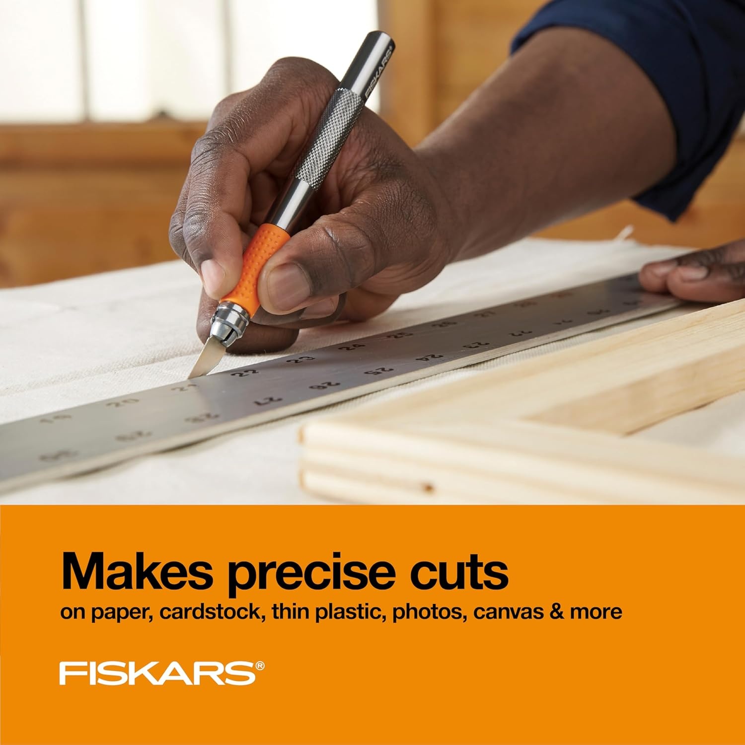 Fiskars Detail Craft Knife, Exacto Hobby Knife for Crafting, Arts, Modeling, Scrapbooking Supplies for Adults, Durable Aluminum Body, Included with Protective Cover, 6.21″, Orange(8 inches)