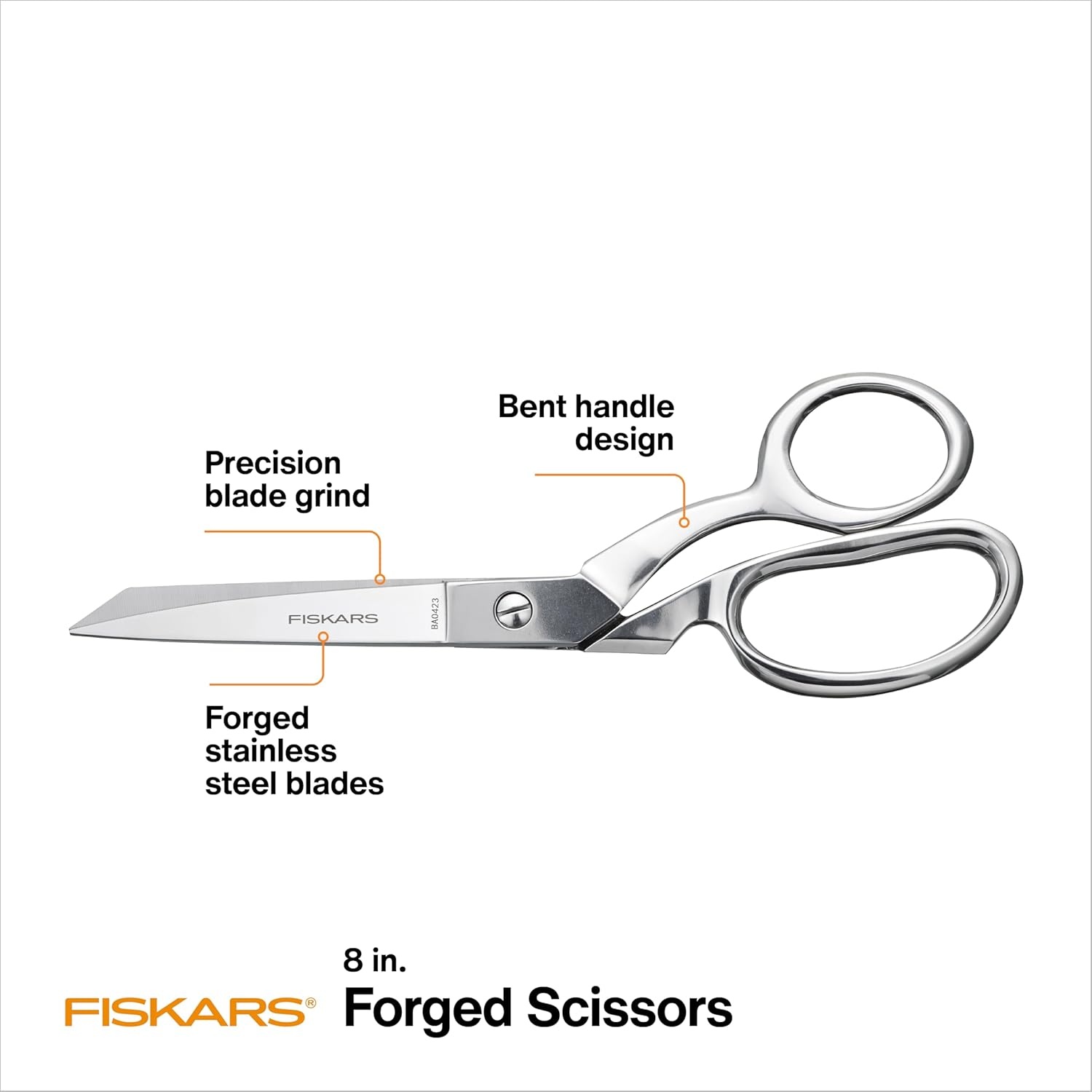 Fiskars Forged Scissors – 8″ Stainless Steel – Paper and Fabric Scissors for Office, Arts, and Crafts – Silver(8 in.)