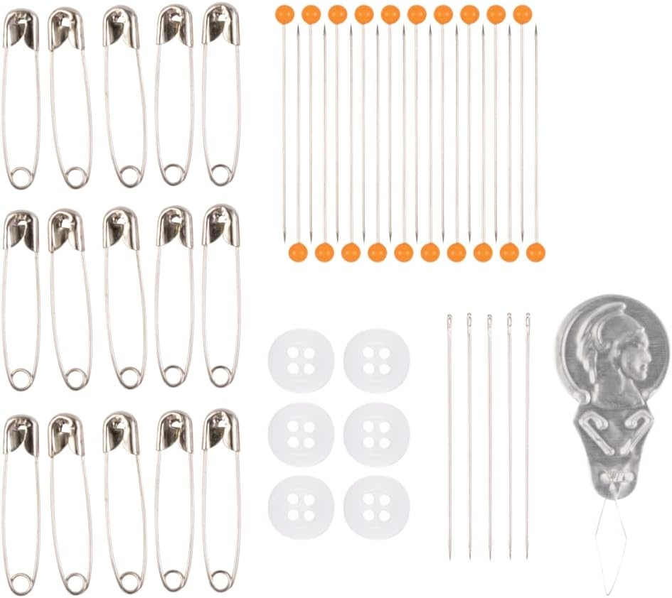 Fiskars Sewing Kit with Scissors, Measuring Tape, Pins, Thread and More, 62-Piece Sewing Set with Case, Craft Supplies, Clear(Compact)