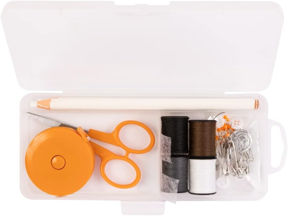 Fiskars Sewing Kit with Scissors, Measuring Tape, Pins, Thread and More, 62-Piece Sewing Set with Case, Craft Supplies, Clear(Compact)