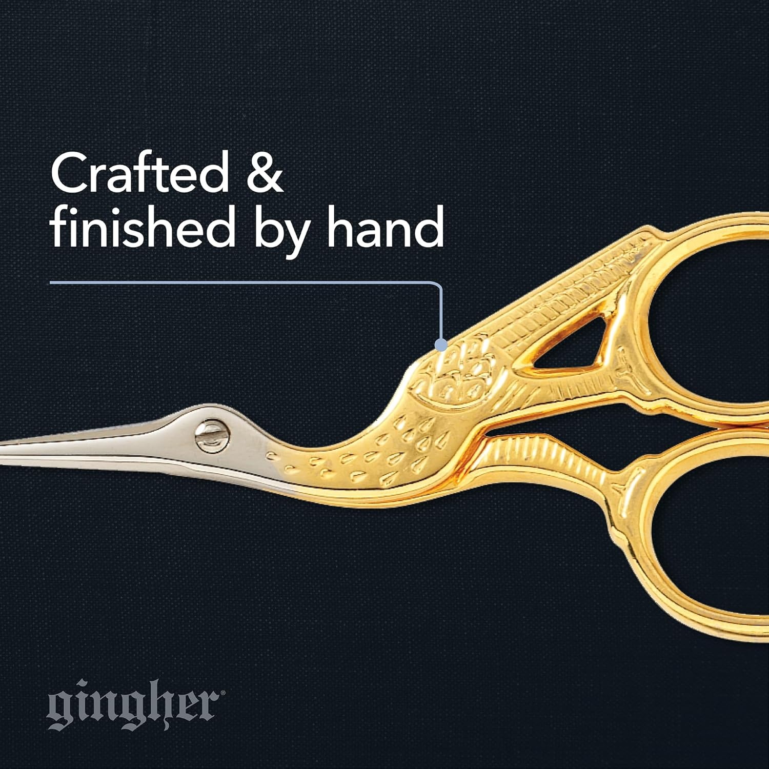 Gingher Stork Embroidery Scissors and Leather Sheath – 3.5″ Craft Scissors for Fabric, Thread, and Needlework Yarn Cutting – Gold