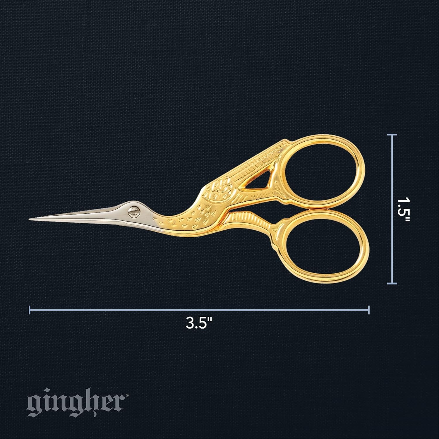 Gingher Stork Embroidery Scissors and Leather Sheath – 3.5″ Craft Scissors for Fabric, Thread, and Needlework Yarn Cutting – Gold