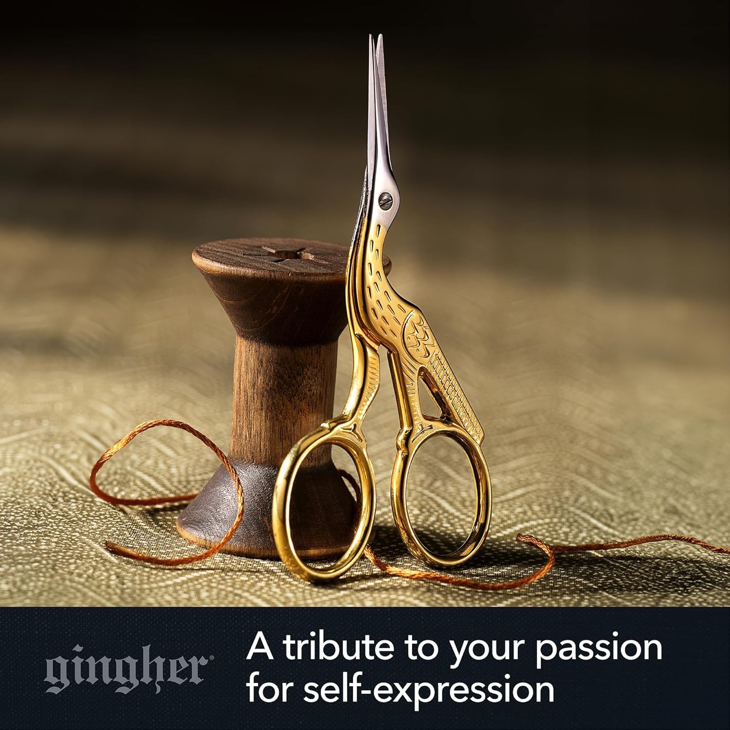Gingher Stork Embroidery Scissors and Leather Sheath – 3.5″ Craft Scissors for Fabric, Thread, and Needlework Yarn Cutting – Gold