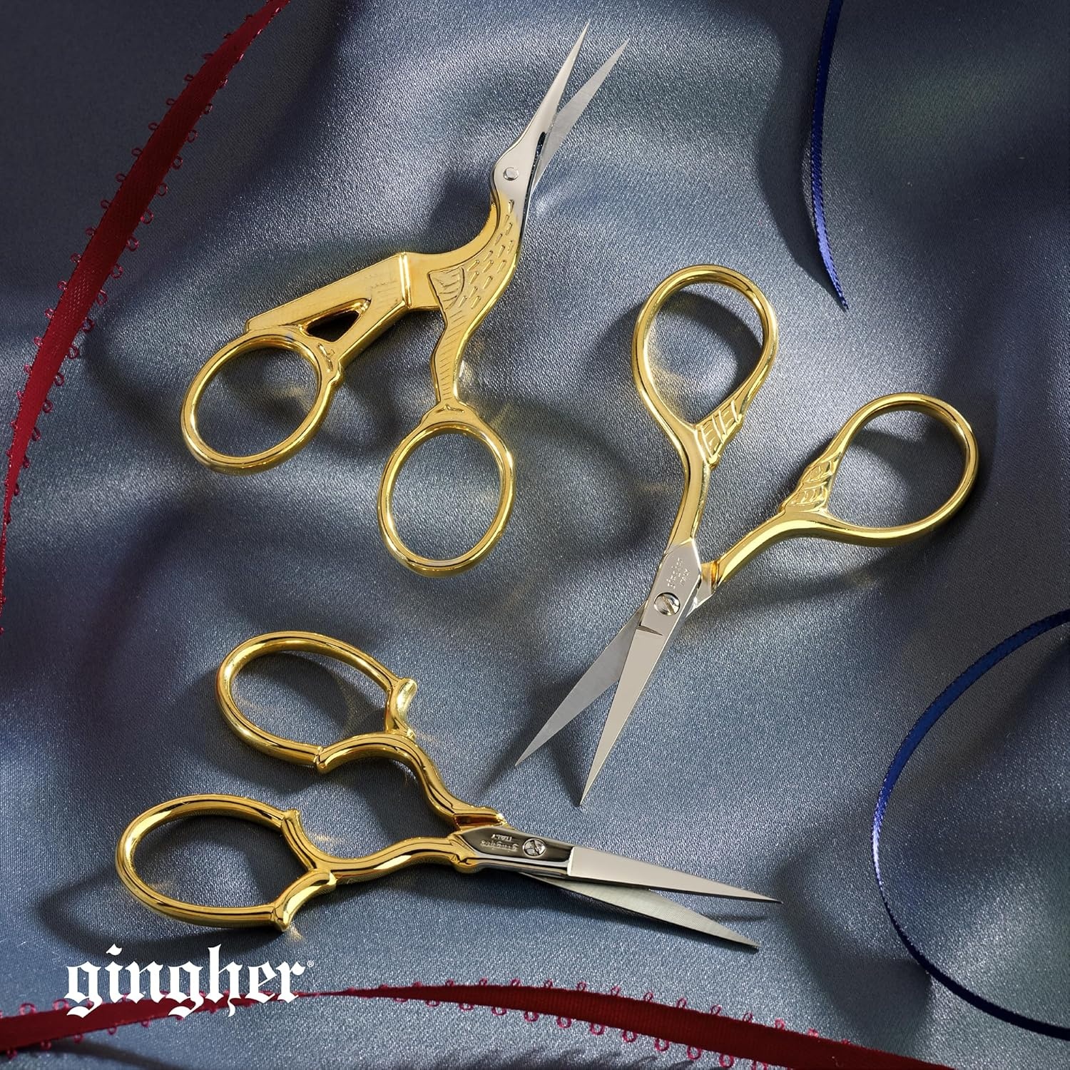 Gingher Stork Embroidery Scissors and Leather Sheath – 3.5″ Craft Scissors for Fabric, Thread, and Needlework Yarn Cutting – Gold