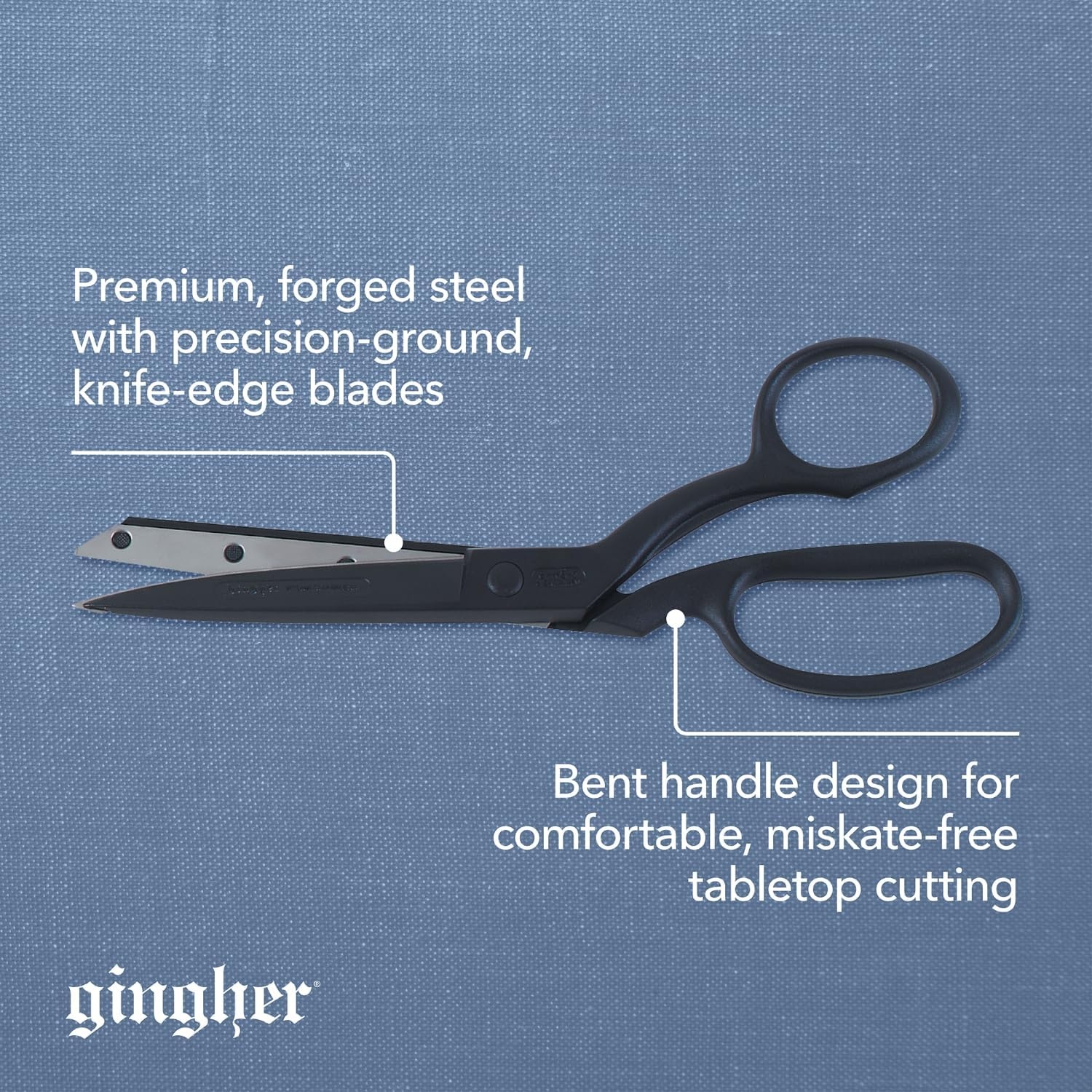 Gingher Featherweight Bent Handle Scissors – 8″ Stainless Steel Shears – Sharp Fabric Scissors – Black