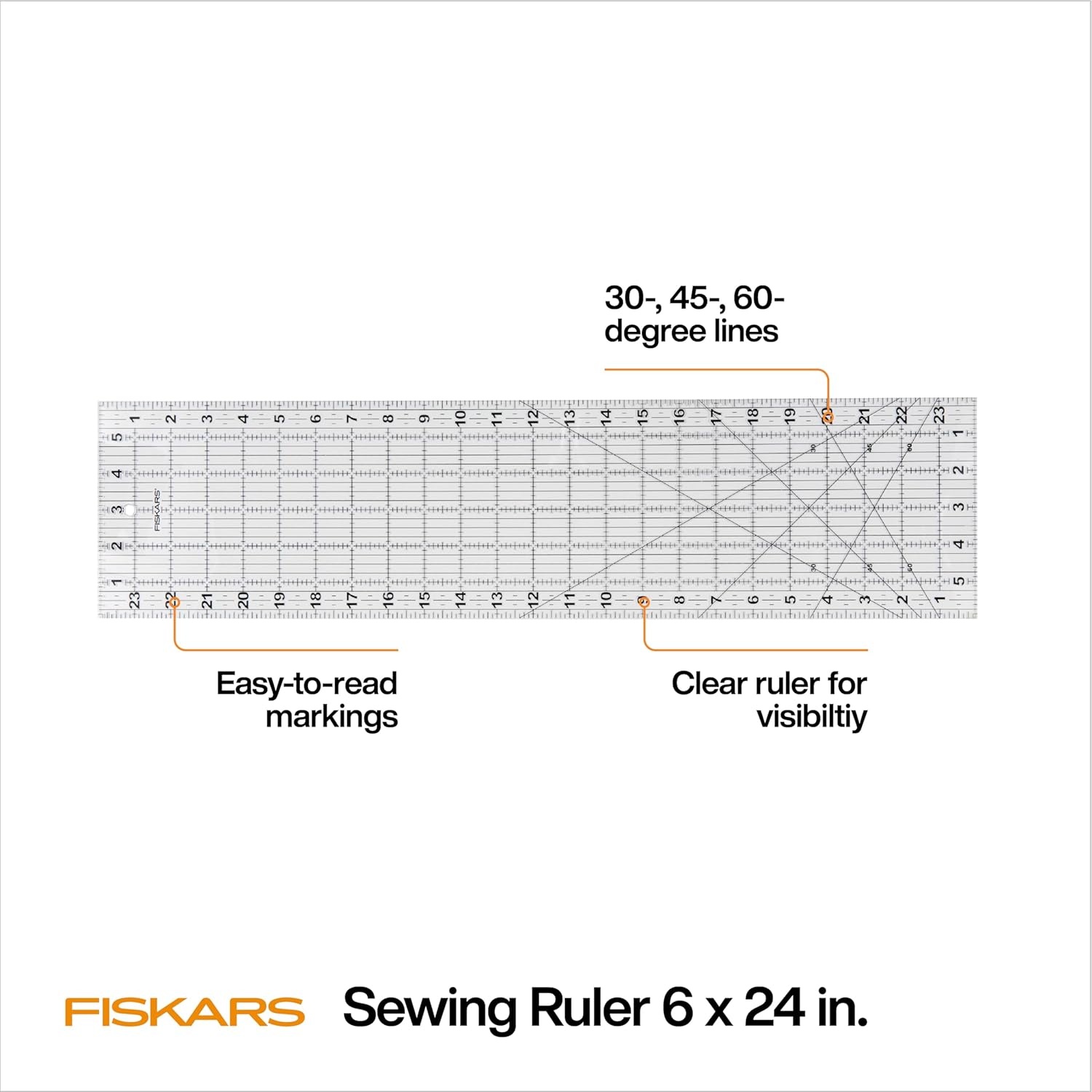 Fiskars 3-Piece Ruler & Connector Set, 6.5″x6.5″ and 6.5″x24.5″ Rulers, Precision Measuring Tool for Arts & Crafts, Easy Alignment & Cutting(6″ x 24″)
