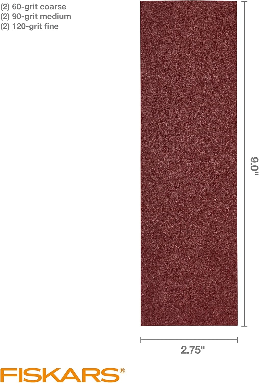 Fiskars Small Sand Paper, 2 Sheets Each of 60, 90 and 120 grit 6 Pack, 9″ x 2.75″ Sheets of Sandpaper