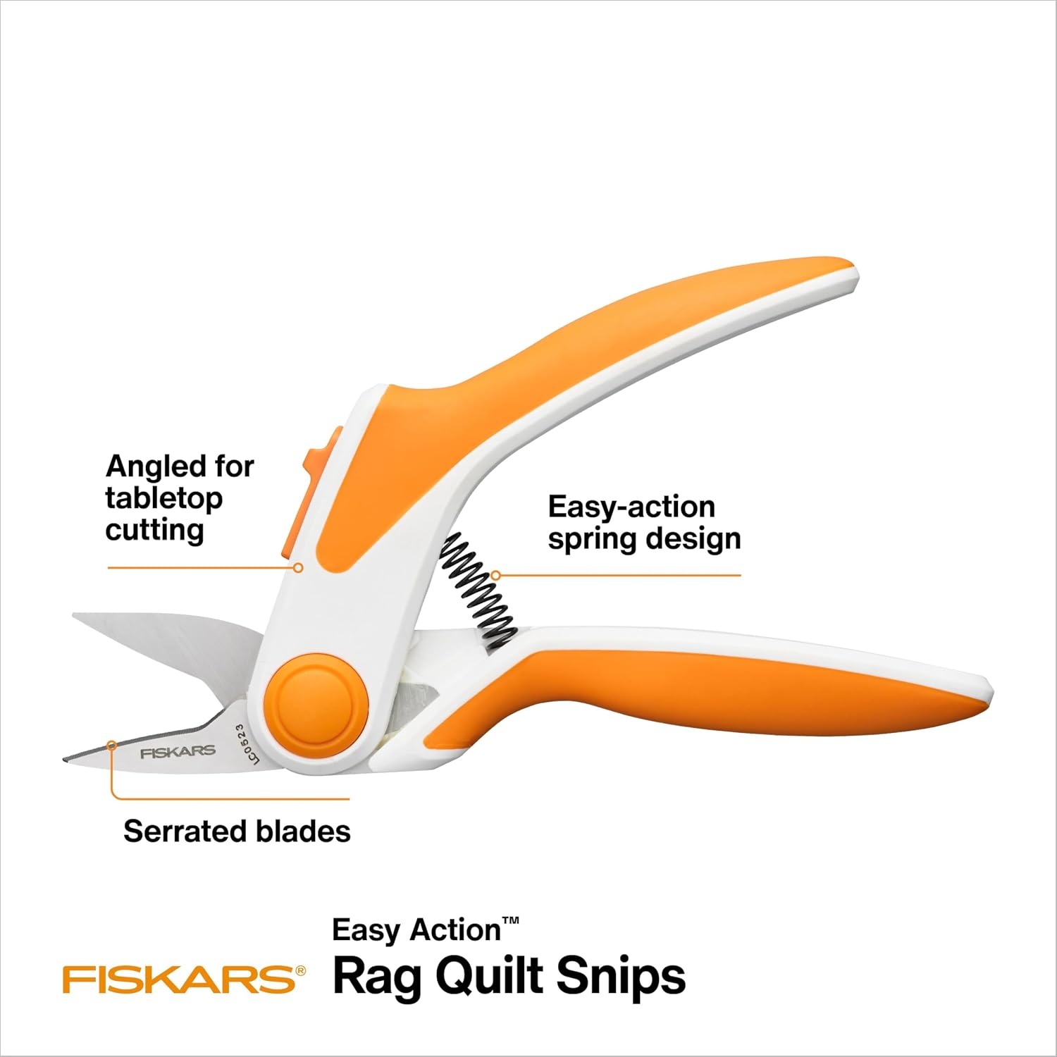 Fiskars EasyAction Rag Quilt Snips, Spring Assist Serrated Fabric Scissors