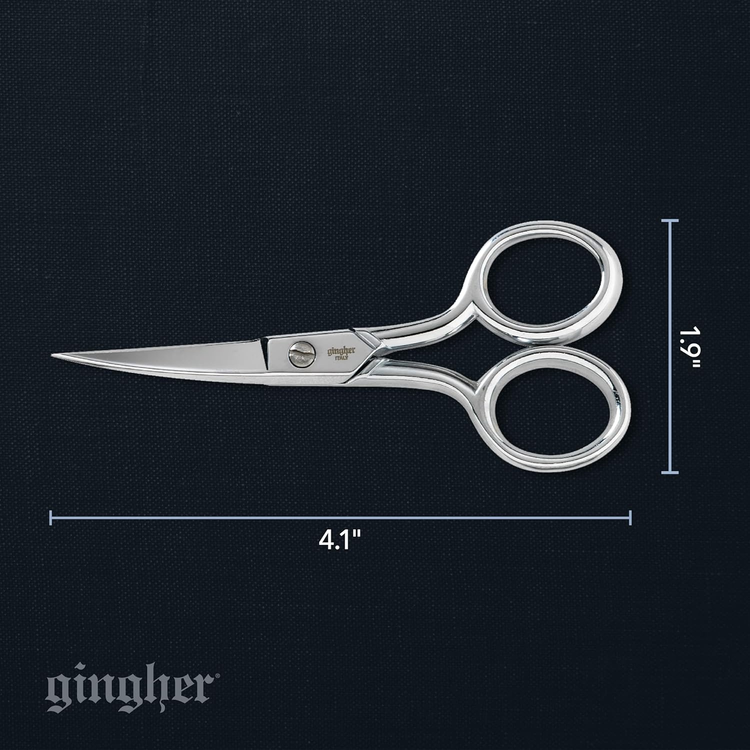 Gingher 4″ Embroidery Scissors, Precision Craft Scissors, Hand-Tuned Blades & Double Loop Handle, Chrome Plated Nickel Finish(4″ Curved Scissors)