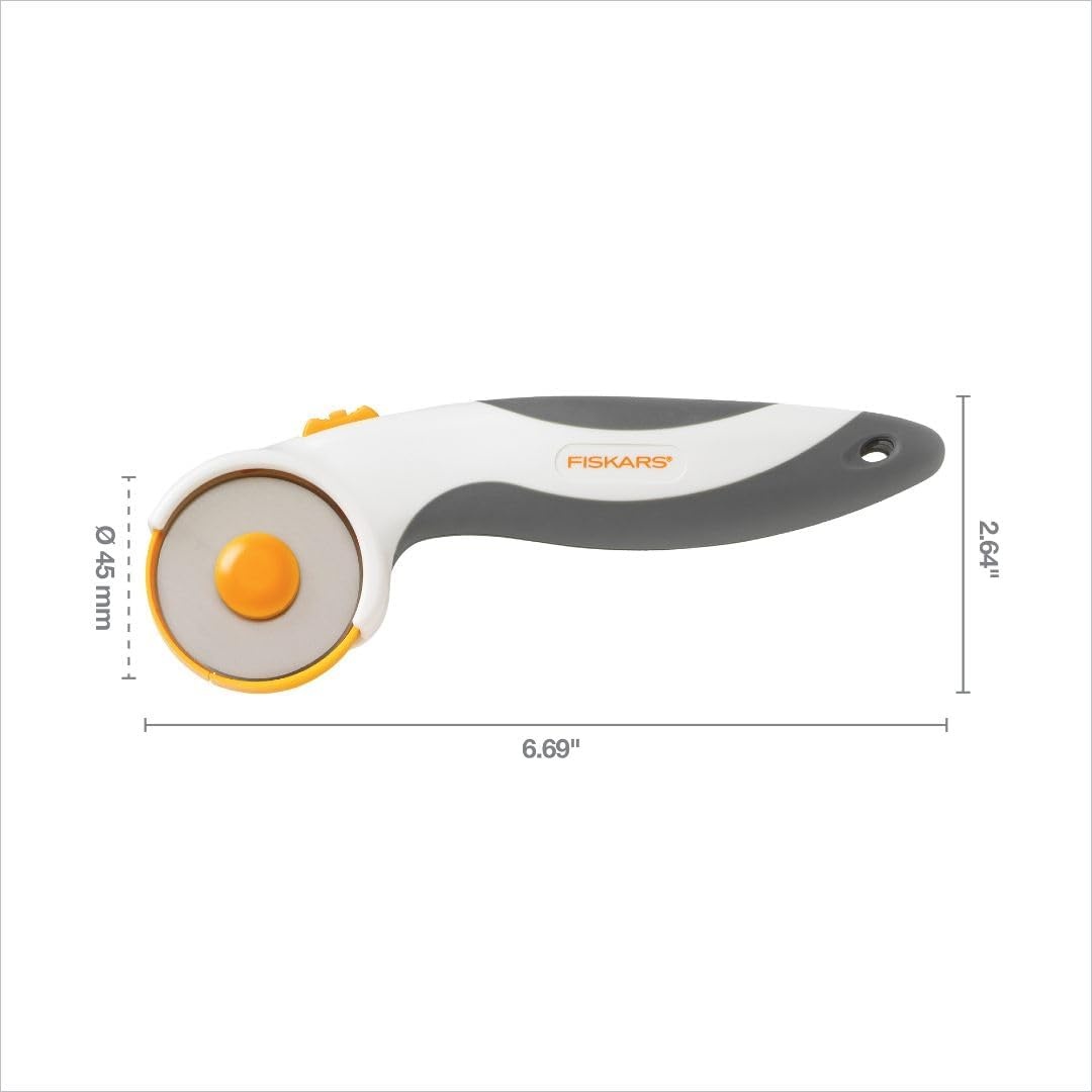 Fiskars 45mm Curved Stick Titanium Rotary Cutter for Fabric & Sewing(White)