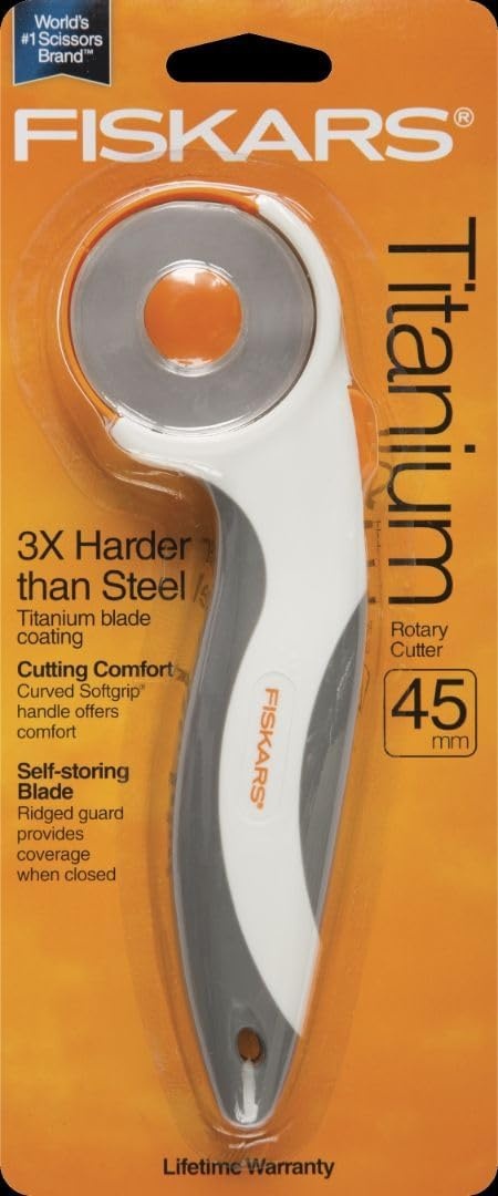 Fiskars 45mm Curved Stick Titanium Rotary Cutter for Fabric & Sewing(White)