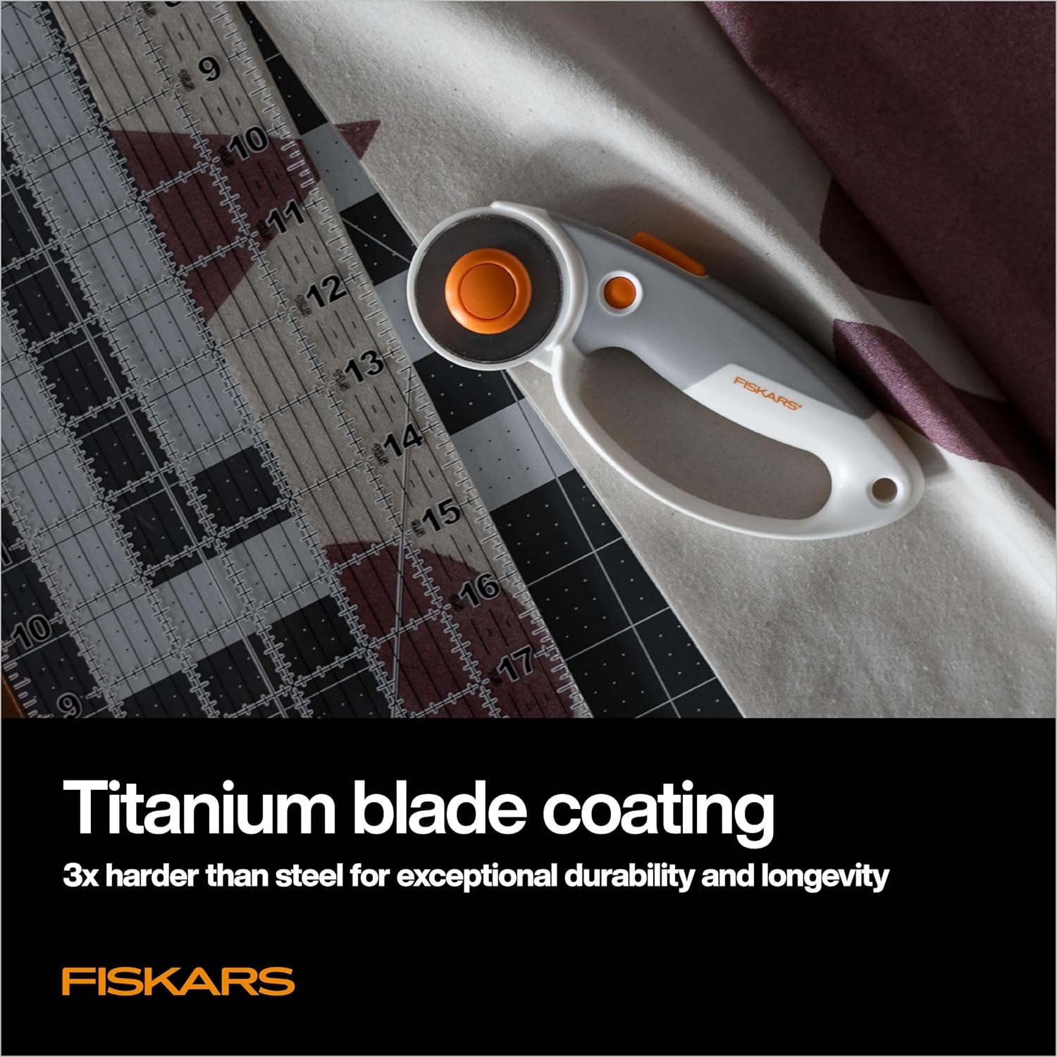 Fiskars 45mm Curved Stick Titanium Rotary Cutter for Fabric & Sewing(Softgrip)