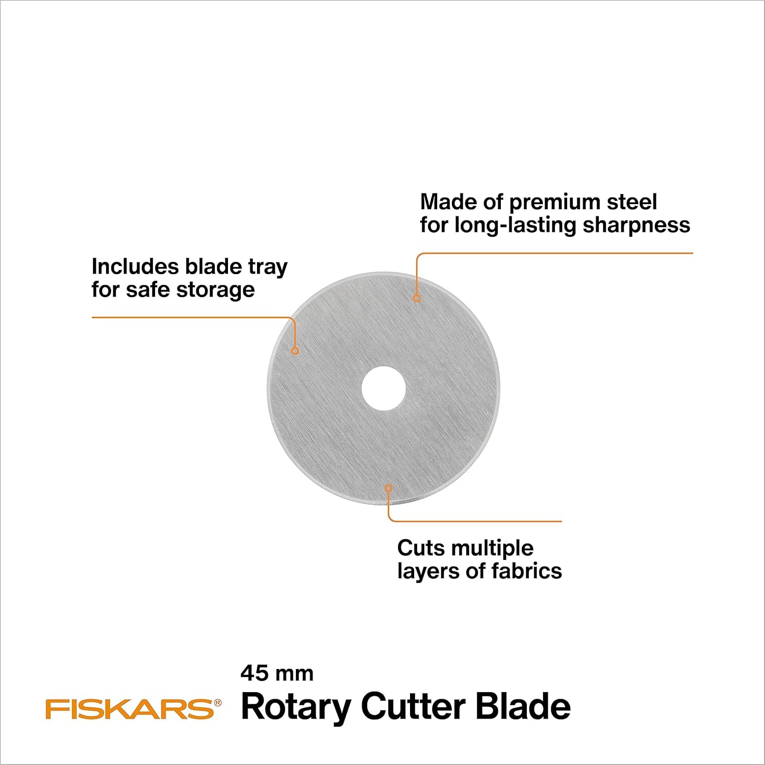 Fiskars 45mm Rotary Blades (5 Pack) – Rotary Cutter Blade Replacement – Crafts, Sewing, and Quilting Projects – Grey