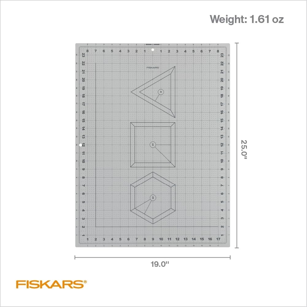 Fiskars Self Healing Cutting Mat with Grid for Sewing, Quilting, and Crafts – 24″ x 36 Grid Lilac/Mountain Haze(Gray W/Shapes)