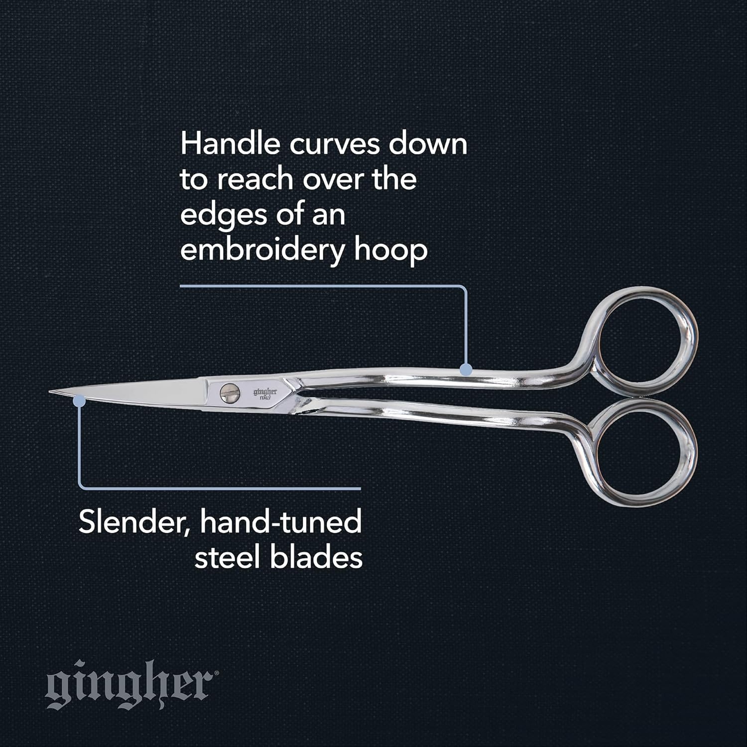 Gingher 4″ Embroidery Scissors, Precision Craft Scissors, Hand-Tuned Blades & Double Loop Handle, Chrome Plated Nickel Finish(6″ Double Curved)