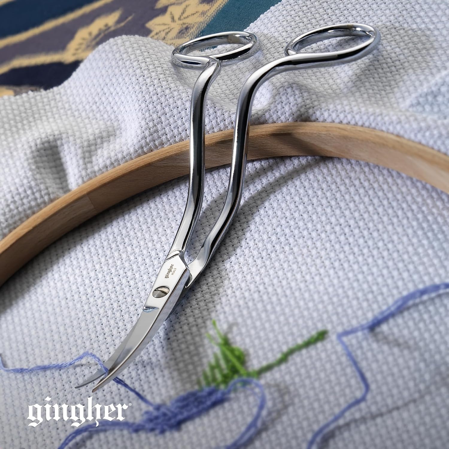 Gingher 4″ Embroidery Scissors, Precision Craft Scissors, Hand-Tuned Blades & Double Loop Handle, Chrome Plated Nickel Finish(6″ Double Curved)