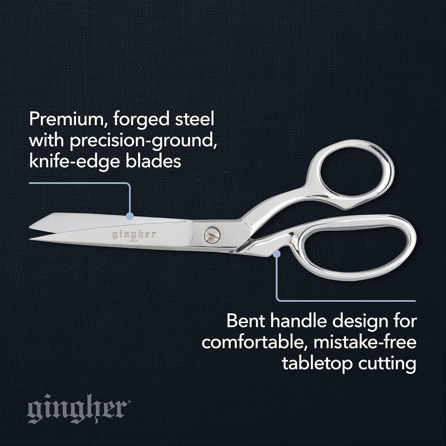 Gingher 8″ Serrated Dressmaker’s Fabric Scissors with Protective Sheath, Stainless Steel Shears that Grips Fabric, Sharp Knife Edge Fabric Scissors, Chrome Plated Nickel Finish