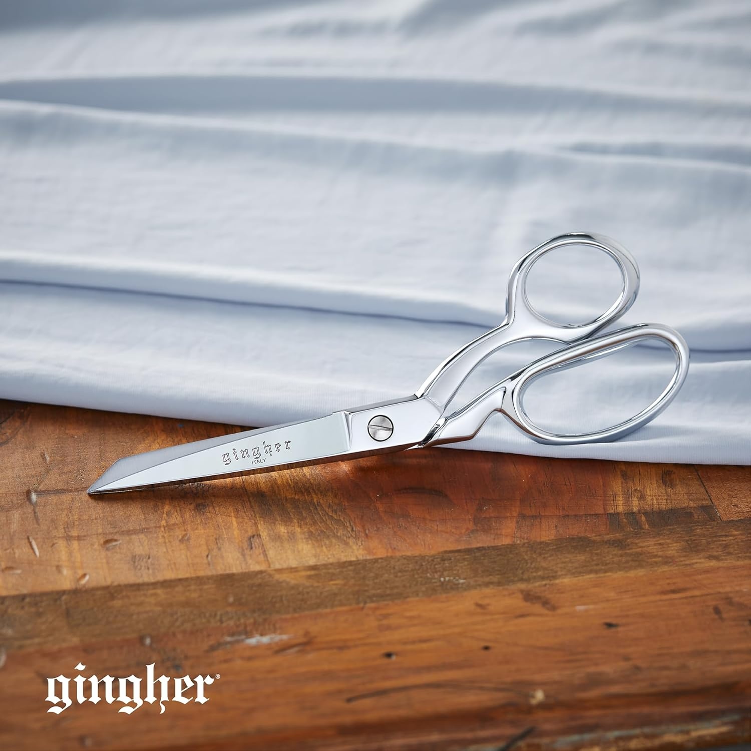 Gingher 8″ Serrated Dressmaker’s Fabric Scissors with Protective Sheath, Stainless Steel Shears that Grips Fabric, Sharp Knife Edge Fabric Scissors, Chrome Plated Nickel Finish