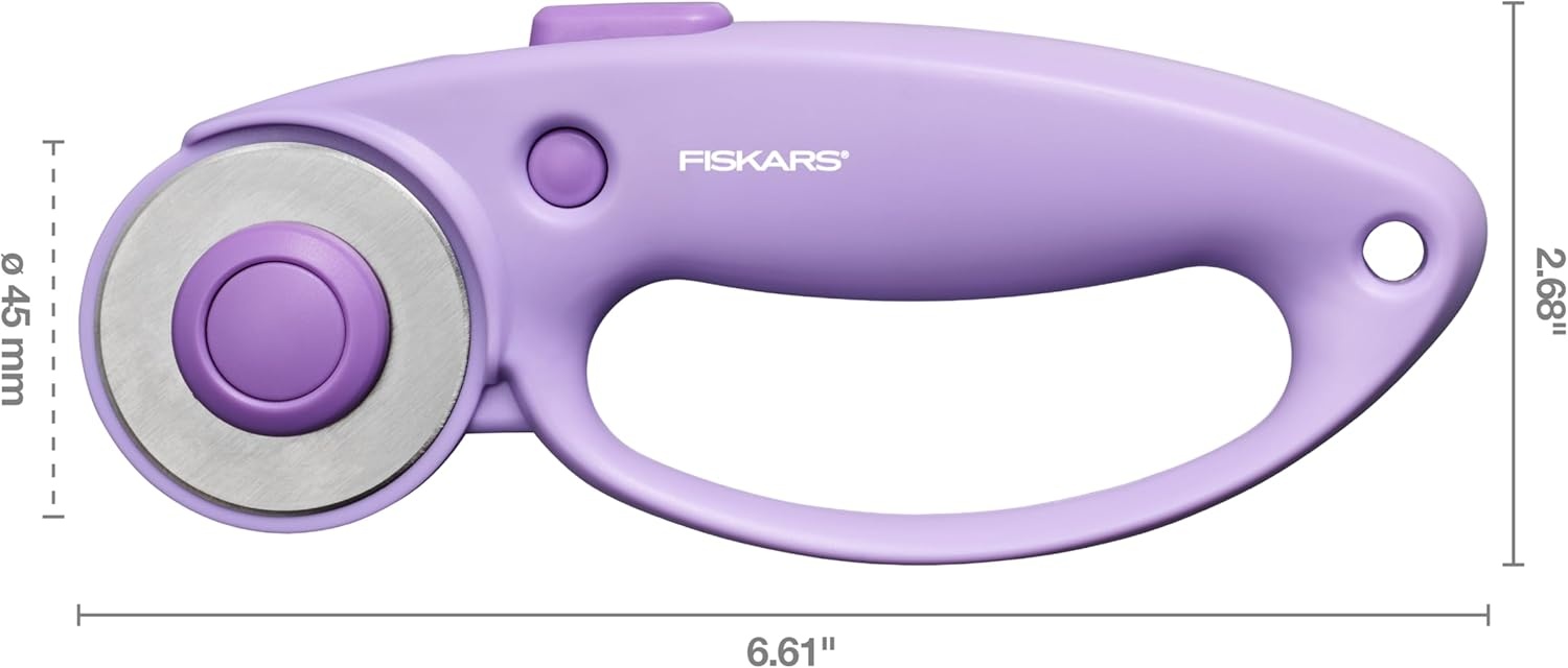 Fiskars Loop Rotary Cutter, Explore Collection Ultra Lilac, Precision-Ground Steel Blade for Fabric, Felt and Vinyl, 45mm(Lilac)