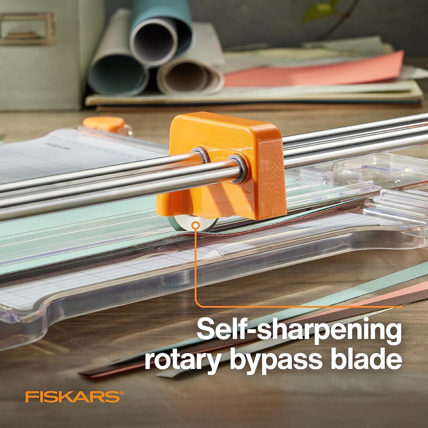 Fiskars ProCision Rotary Bypass Paper Trimmer, 12″ Cut Length, Self-Sharpening, Paper Trimmer for Crafting and Scrapbooking, Arts and Crafts Supplies, Photo Cutter