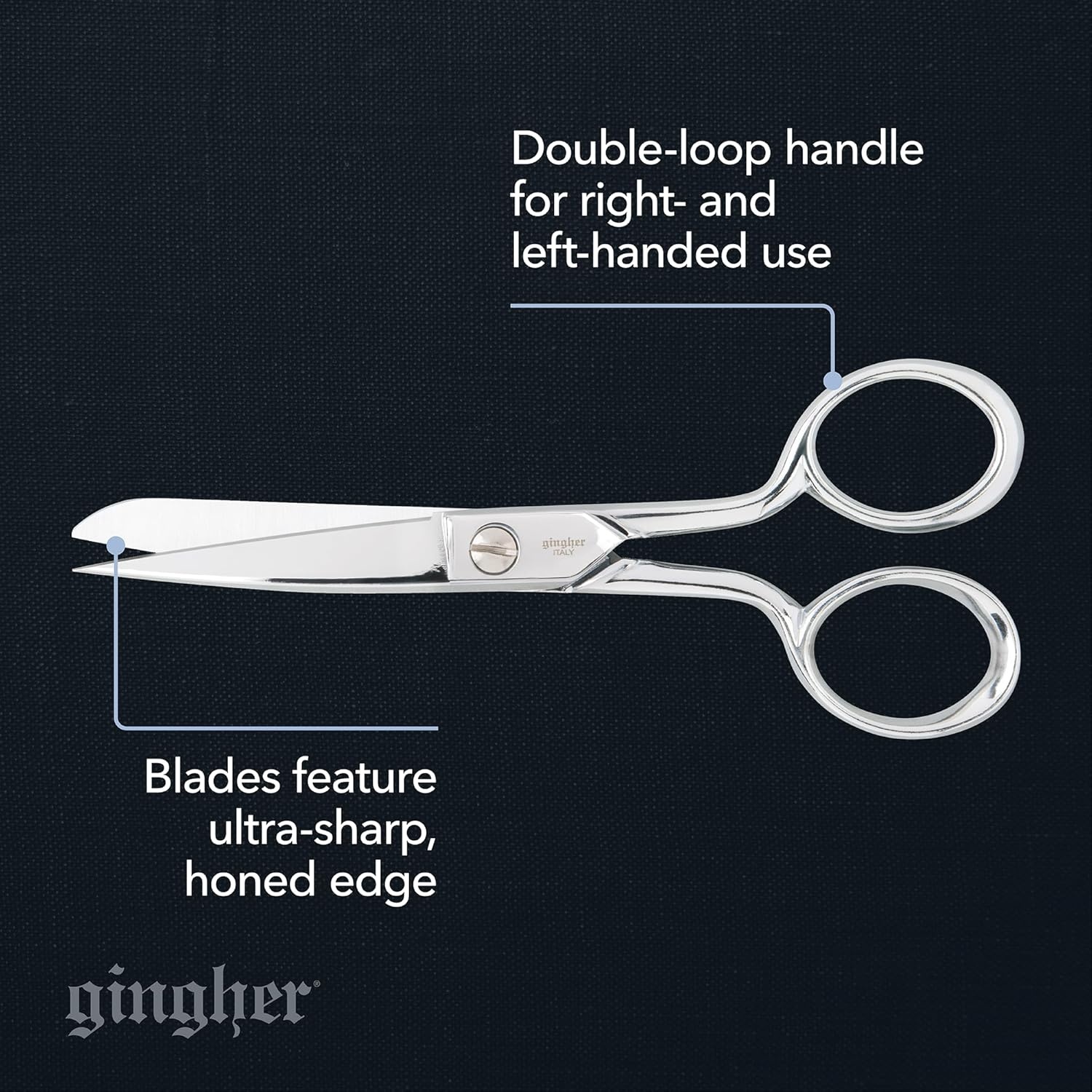 Gingher 4″ Embroidery Scissors, Precision Craft Scissors, Hand-Tuned Blades & Double Loop Handle, Chrome Plated Nickel Finish(5″ Knife Edge Sewing)