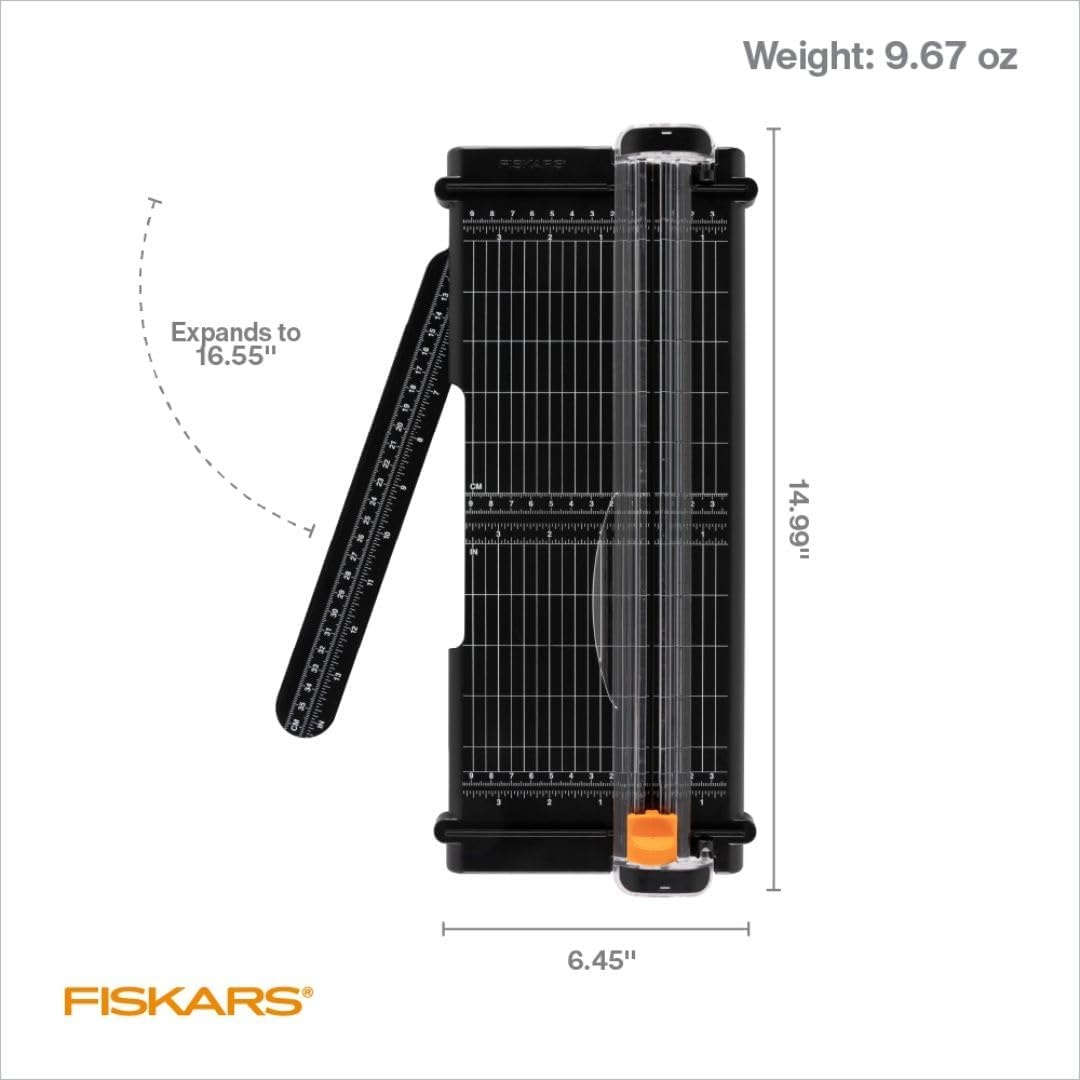 Fiskars Recycled SureCut™ Portable Paper Trimmer – 12 Cut Length – Craft and Office Paper Cutter with Grid Lines – Black