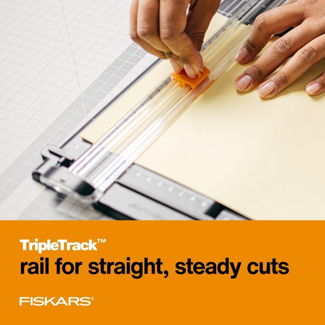 Fiskars Recycled SureCut™ Portable Paper Trimmer – 12 Cut Length – Craft and Office Paper Cutter with Grid Lines – Black