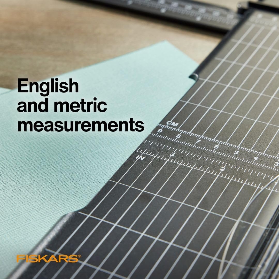 Fiskars Recycled SureCut™ Portable Paper Trimmer – 12 Cut Length – Craft and Office Paper Cutter with Grid Lines – Black