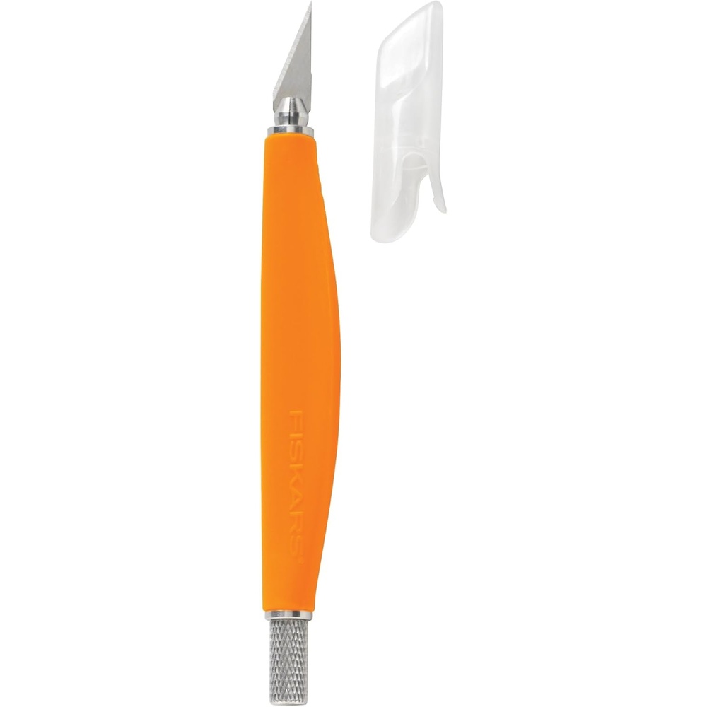 Fiskars Easy Change Medium Duty Precision Craft Knife Cutting and Carving Set, Softgrip and Ideal for Precise Cutting, Includes 12 blades, Orange/White(Soft Grip Knife)