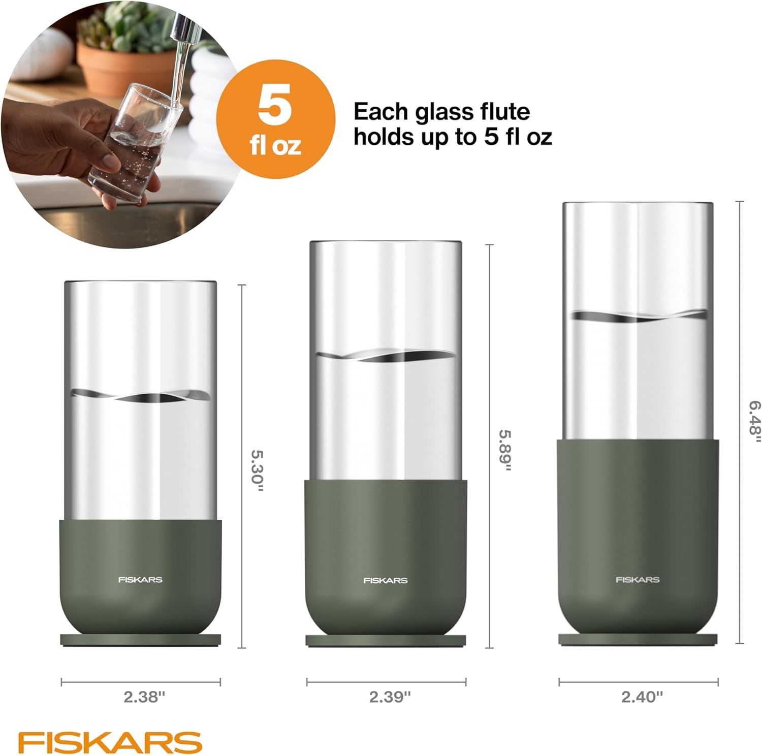 Fiskars Plant Propagator, Single Glass Vase with Metal Stand for Rooting Cuttings, Hydroponic System for Indoor Gardening Decor, Straight Sided Flute for Safe Root Removal, 5 oz, Clear(3-Pack  5 oz Vases)