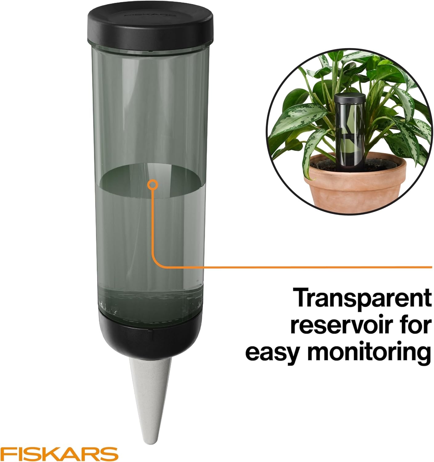 Fiskars Glass Watering Can for Indoor Plants, Small Pitcher for Succulents & Herbs, Easy Fill Top Design and Mess Free Pouring with Narrow Spout for House Plants, Modern Decor Style, 17 oz, Clear(Watering Spike)