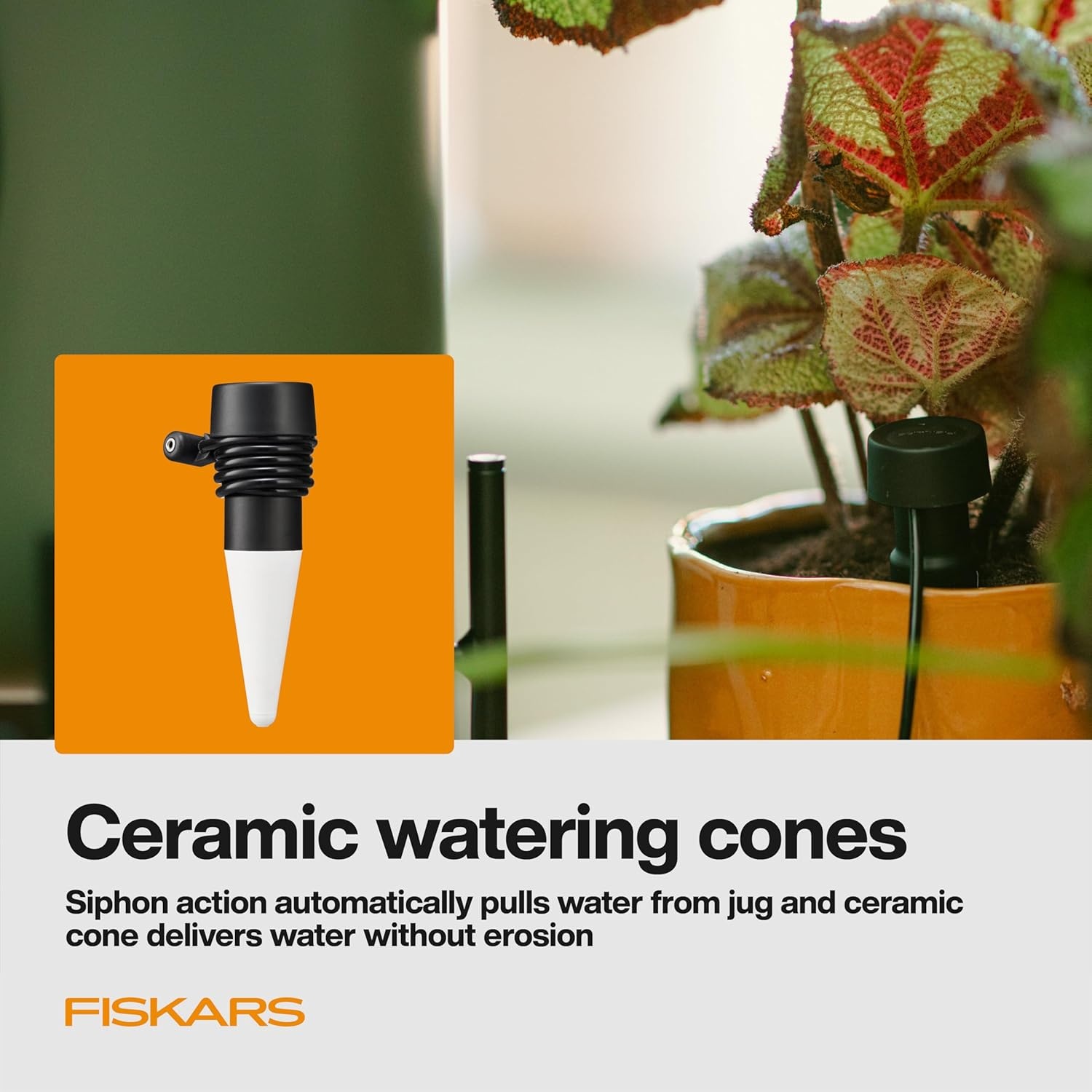 Fiskars LifeWell Watering System for Houseplants, Self-Watering Indoor Plant Stand with Siphon Action, Waters Up to 6 Plants, 33″ Reach(Watering Vessel)