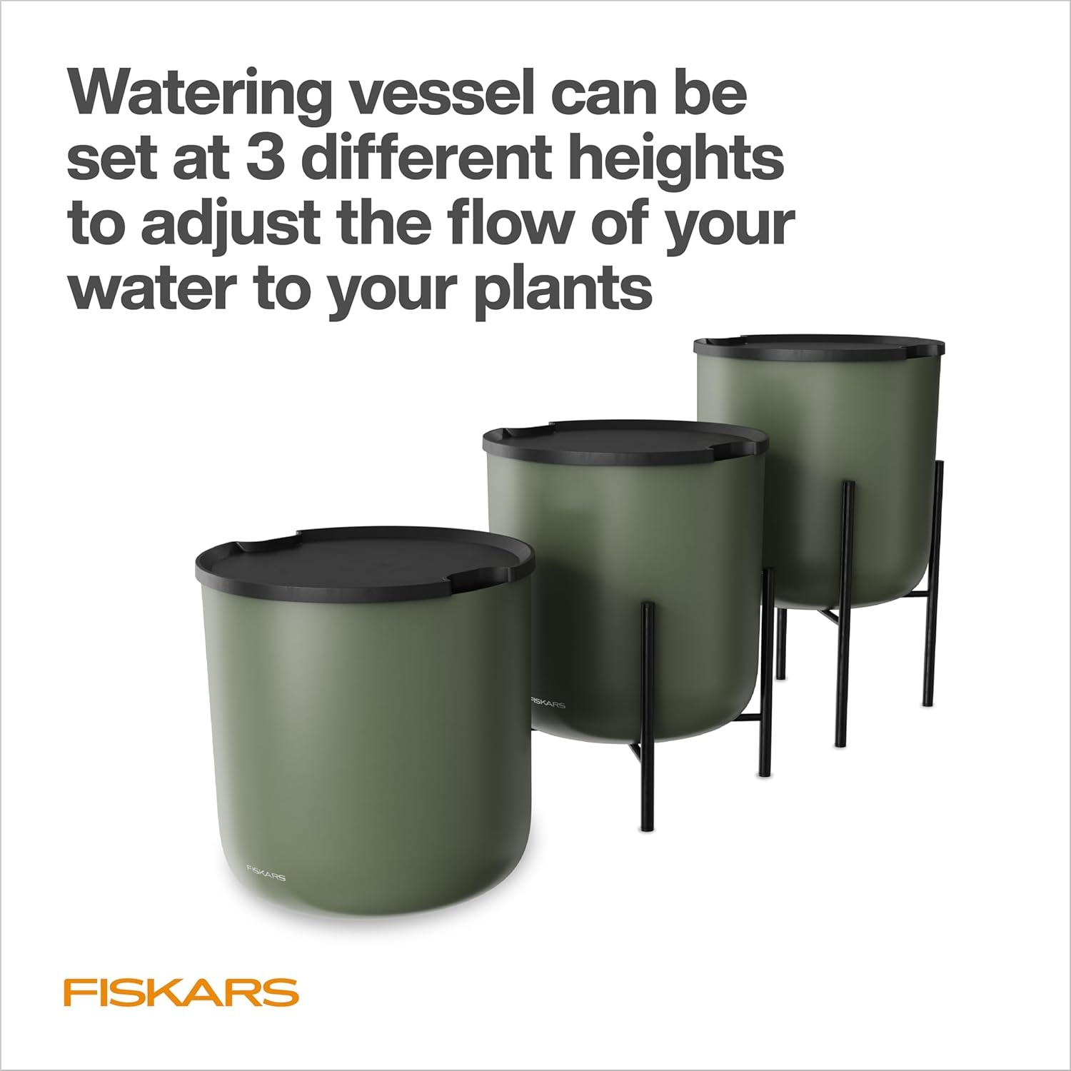 Fiskars LifeWell Watering System for Houseplants, Self-Watering Indoor Plant Stand with Siphon Action, Waters Up to 6 Plants, 33″ Reach(Watering Vessel)