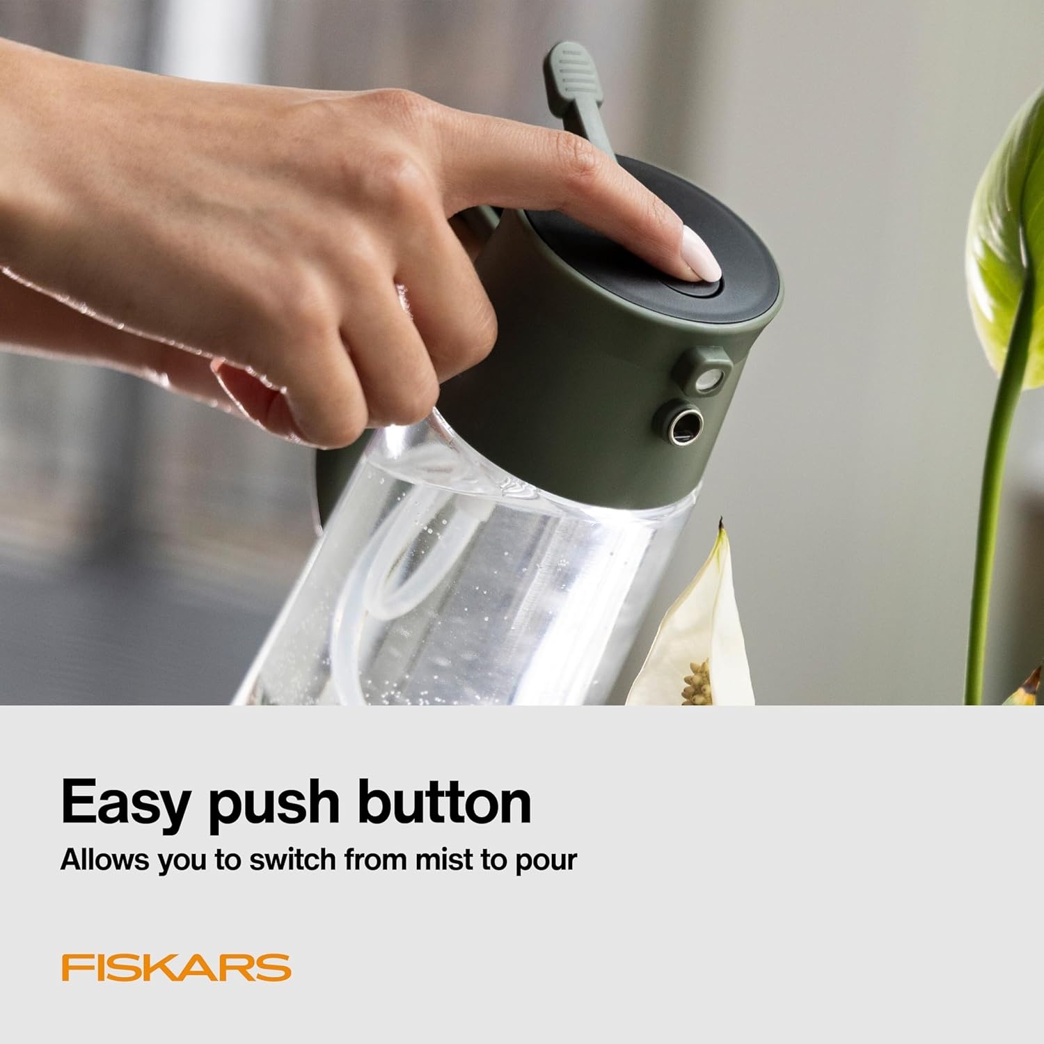Fiskars Glass Watering Can for Indoor Plants, Small Pitcher for Succulents & Herbs, Easy Fill Top Design and Mess Free Pouring with Narrow Spout for House Plants, Modern Decor Style, 17 oz, Clear(Mist/Pour Combo)