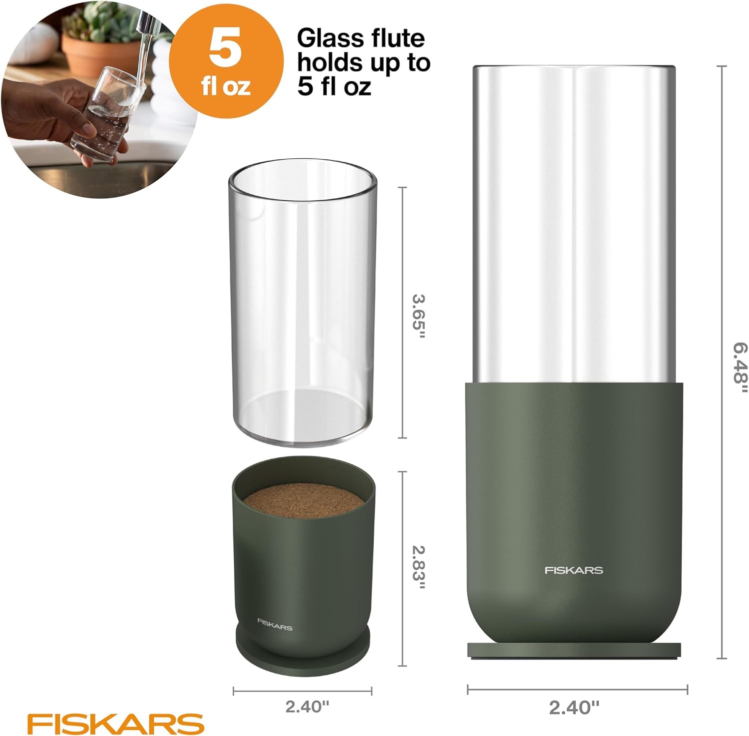 Fiskars Plant Propagator, Single Glass Vase with Metal Stand for Rooting Cuttings, Hydroponic System for Indoor Gardening Decor, Straight Sided Flute for Safe Root Removal, 5 oz, Clear(1-Pack  5 oz Vase)