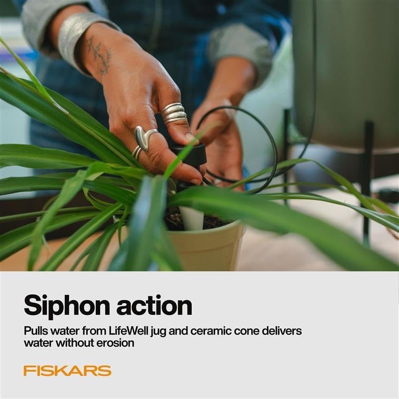 Fiskars LifeWell Watering System for Houseplants, Self-Watering Indoor Plant Stand with Siphon Action, Waters Up to 6 Plants, 33″ Reach(Cone Expansion (2-Pack))