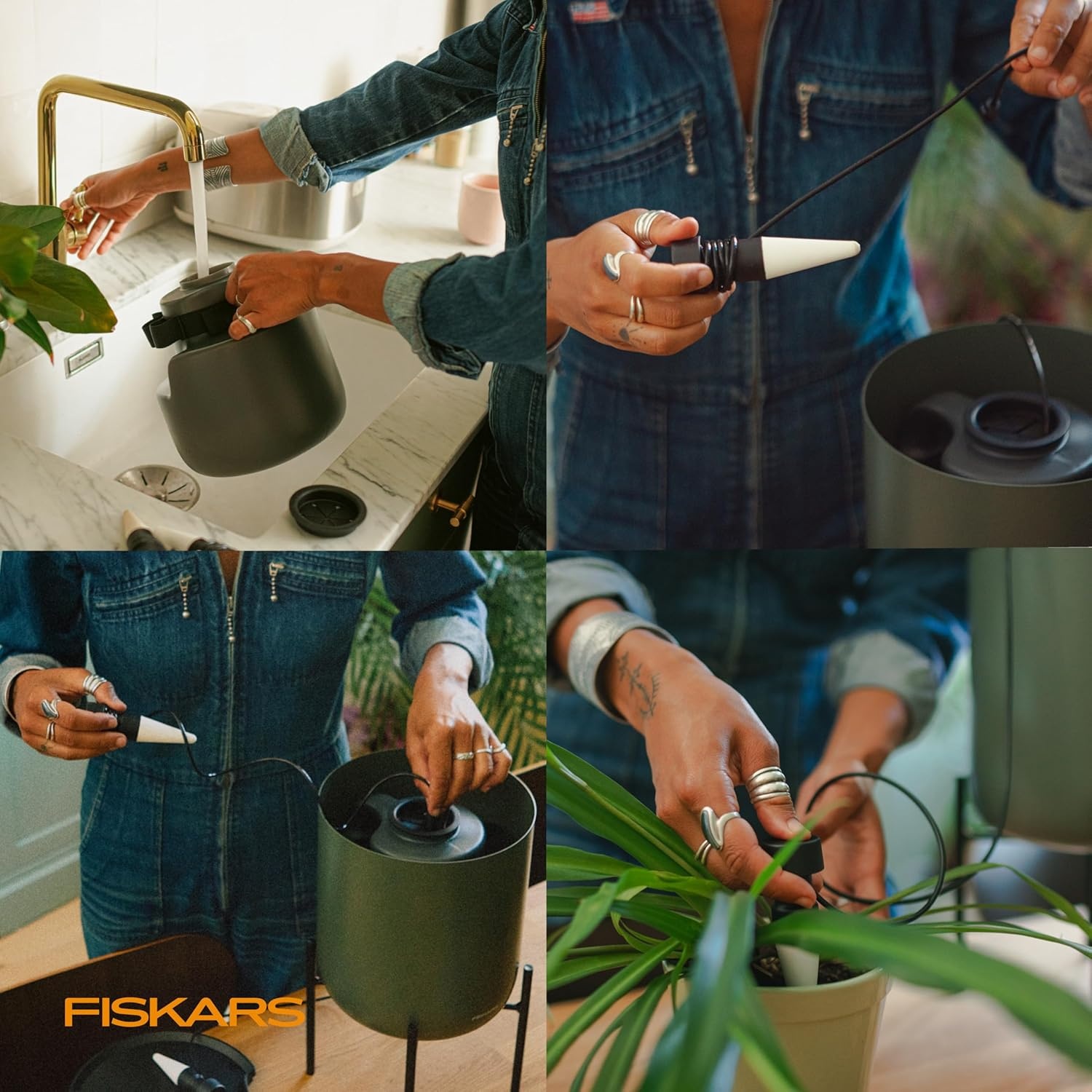 Fiskars LifeWell Watering System for Houseplants, Self-Watering Indoor Plant Stand with Siphon Action, Waters Up to 6 Plants, 33″ Reach(Cone Expansion (2-Pack))