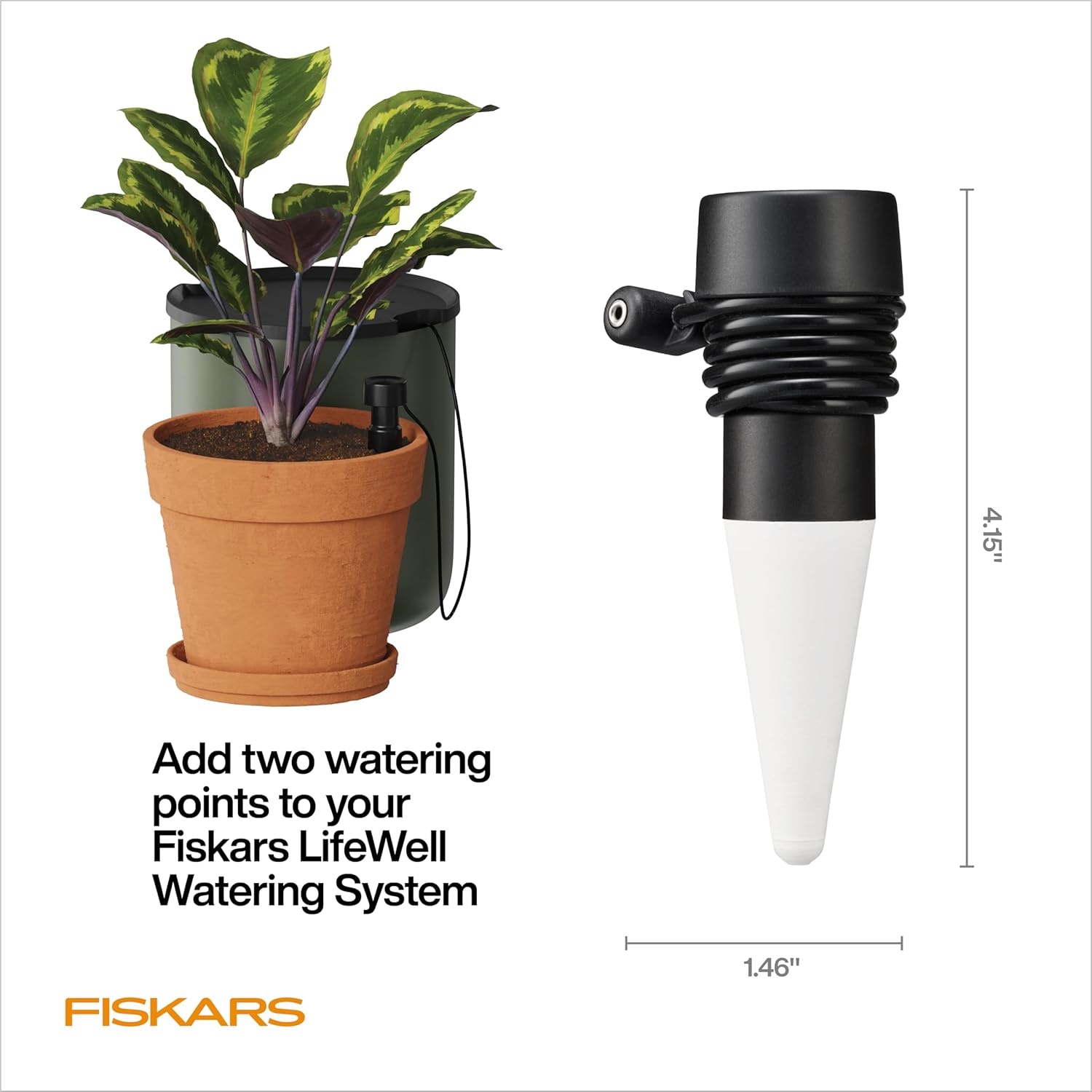 Fiskars LifeWell Watering System for Houseplants, Self-Watering Indoor Plant Stand with Siphon Action, Waters Up to 6 Plants, 33″ Reach(Cone Expansion (2-Pack))