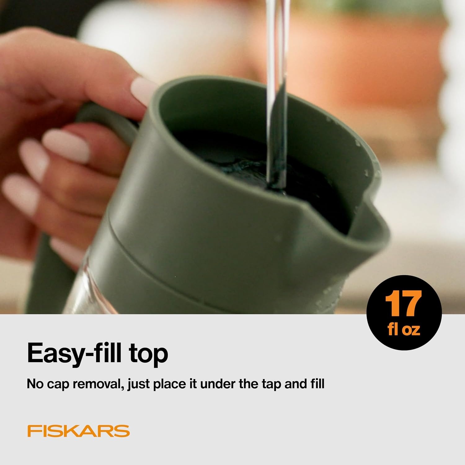 Fiskars Glass Watering Can for Indoor Plants, Small Pitcher for Succulents & Herbs, Easy Fill Top Design and Mess Free Pouring with Narrow Spout for House Plants, Modern Decor Style, 17 oz, Clear(Carafe)