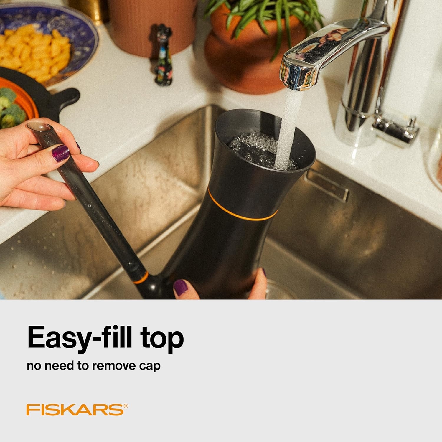 Fiskars Glass Watering Can for Indoor Plants, Small Pitcher for Succulents & Herbs, Easy Fill Top Design and Mess Free Pouring with Narrow Spout for House Plants, Modern Decor Style, 17 oz, Clear(Watering Can (Pack of 4))