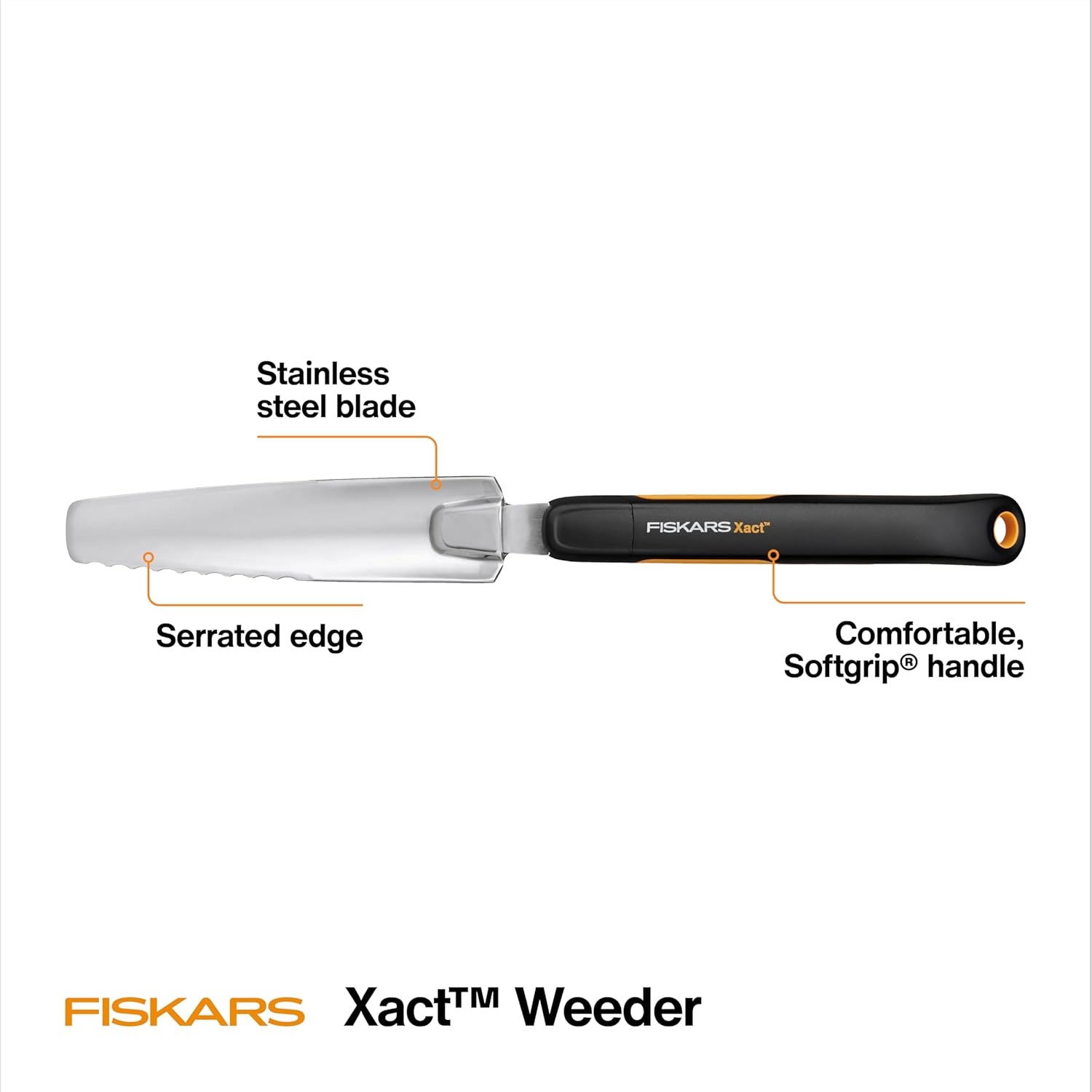 Fiskars Xact Hand Weeder, Garden Tool, Stainless Steel Blade with Sharpened and Serrated Edge for All Gardening Tasks, SoftGrip Handle