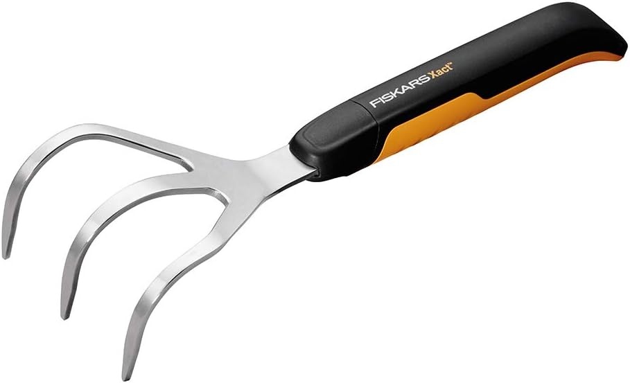 Fiskars Xact Hand Cultivator, Stainless Steel Weeder with SoftGrip Handle, Durable Garden Tool for Loosening and Aerating Soil, Ideal for Flower Beds and Garden Beds(Cultivator)